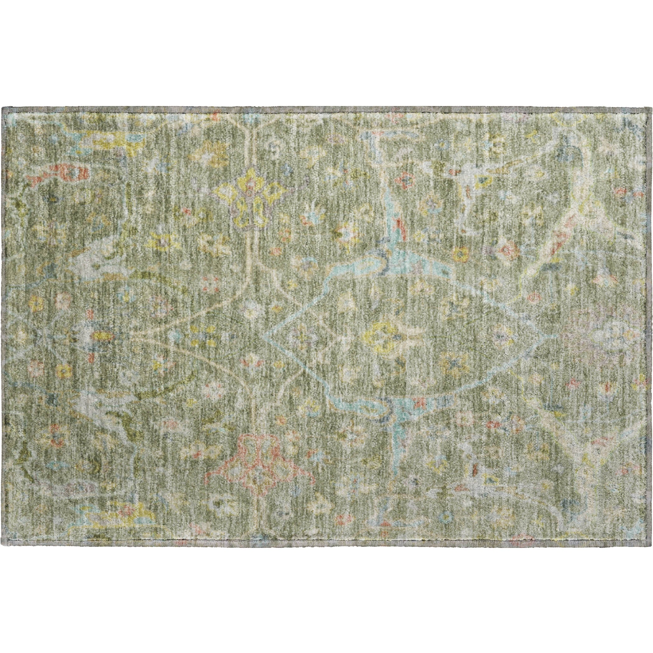 Ghent Machine Washable Traditional Aloe Green Rug 1'8" x 2'6" #shape_Rectangle