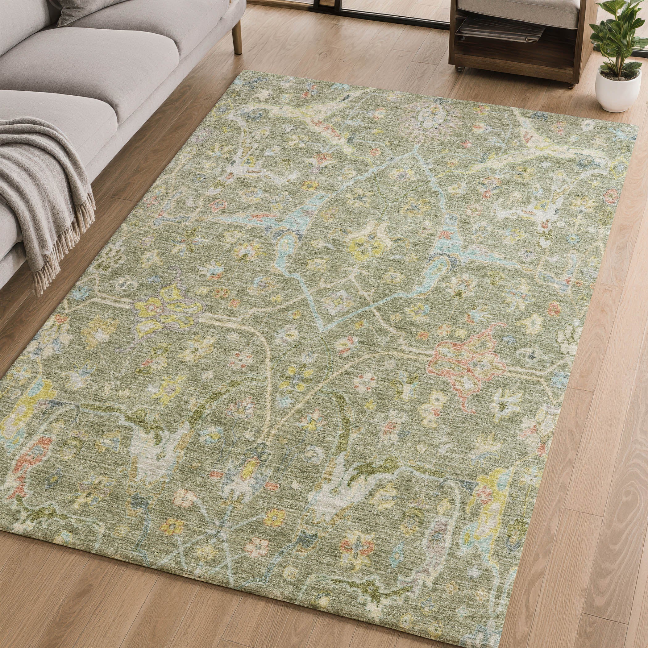 Ghent Machine Washable Traditional Aloe Green Rug 2'6" x 3'10" #shape_Rectangle