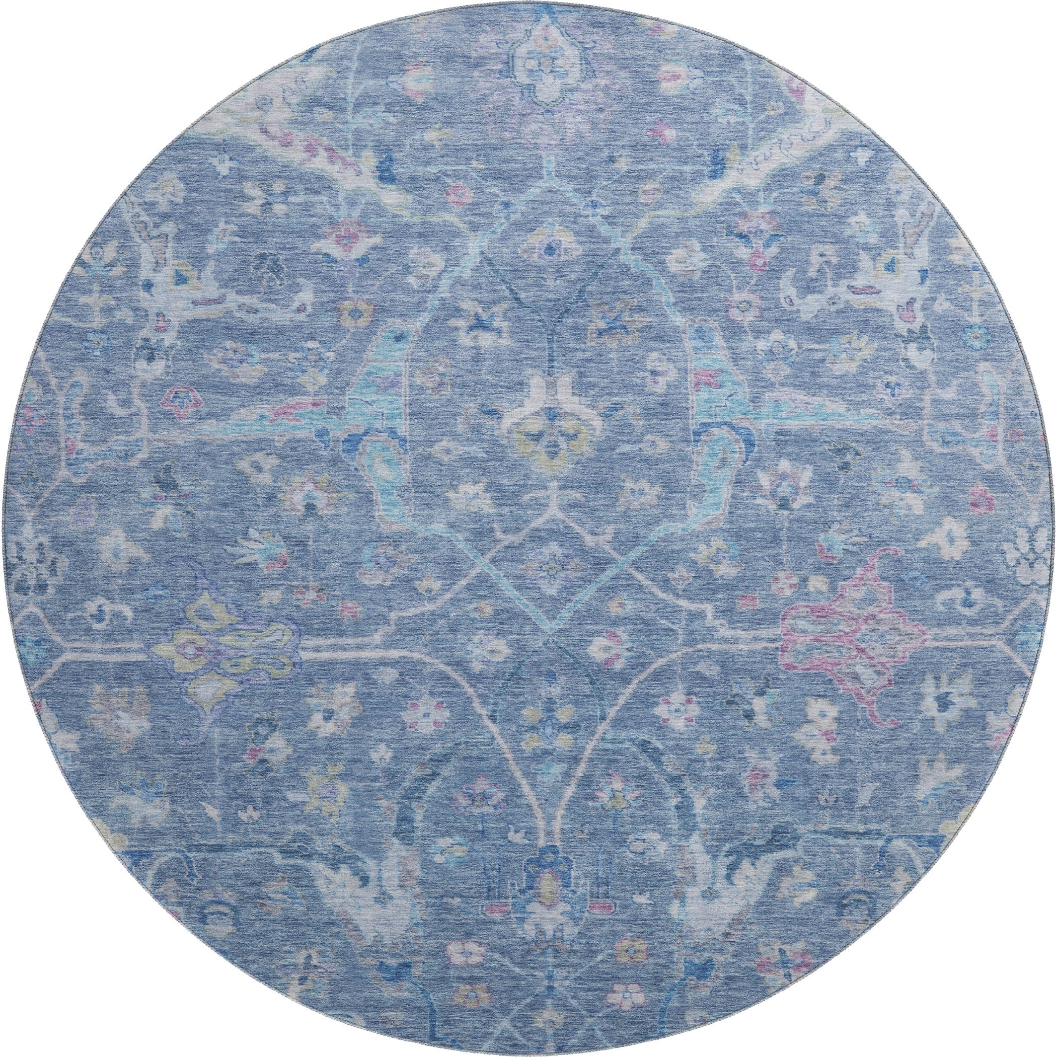 Ghent Machine Washable Traditional Blue Rug 8' x 8' #shape_Round