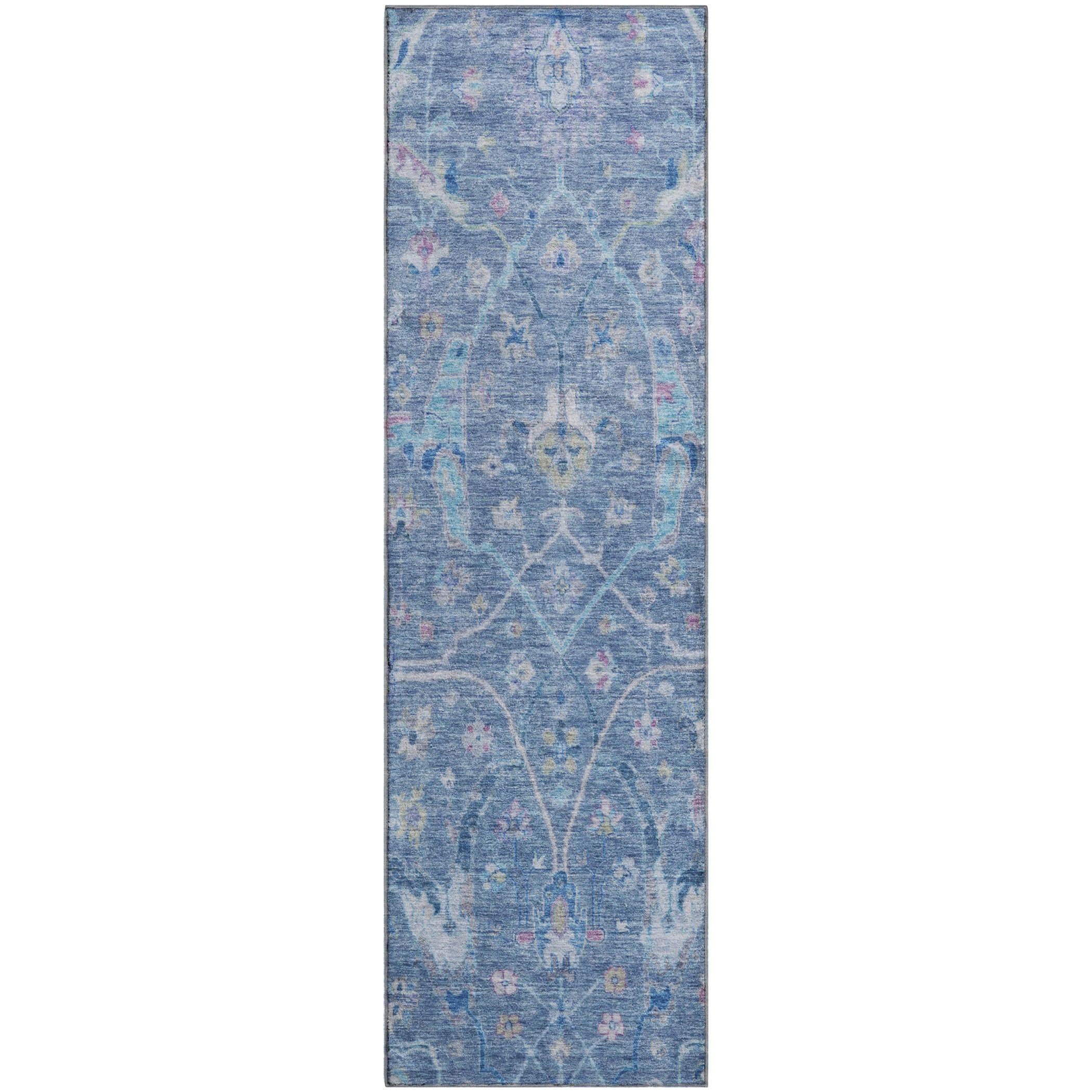 Ghent Machine Washable Traditional Blue Rug 2'3" x 7'6" #shape_Runner