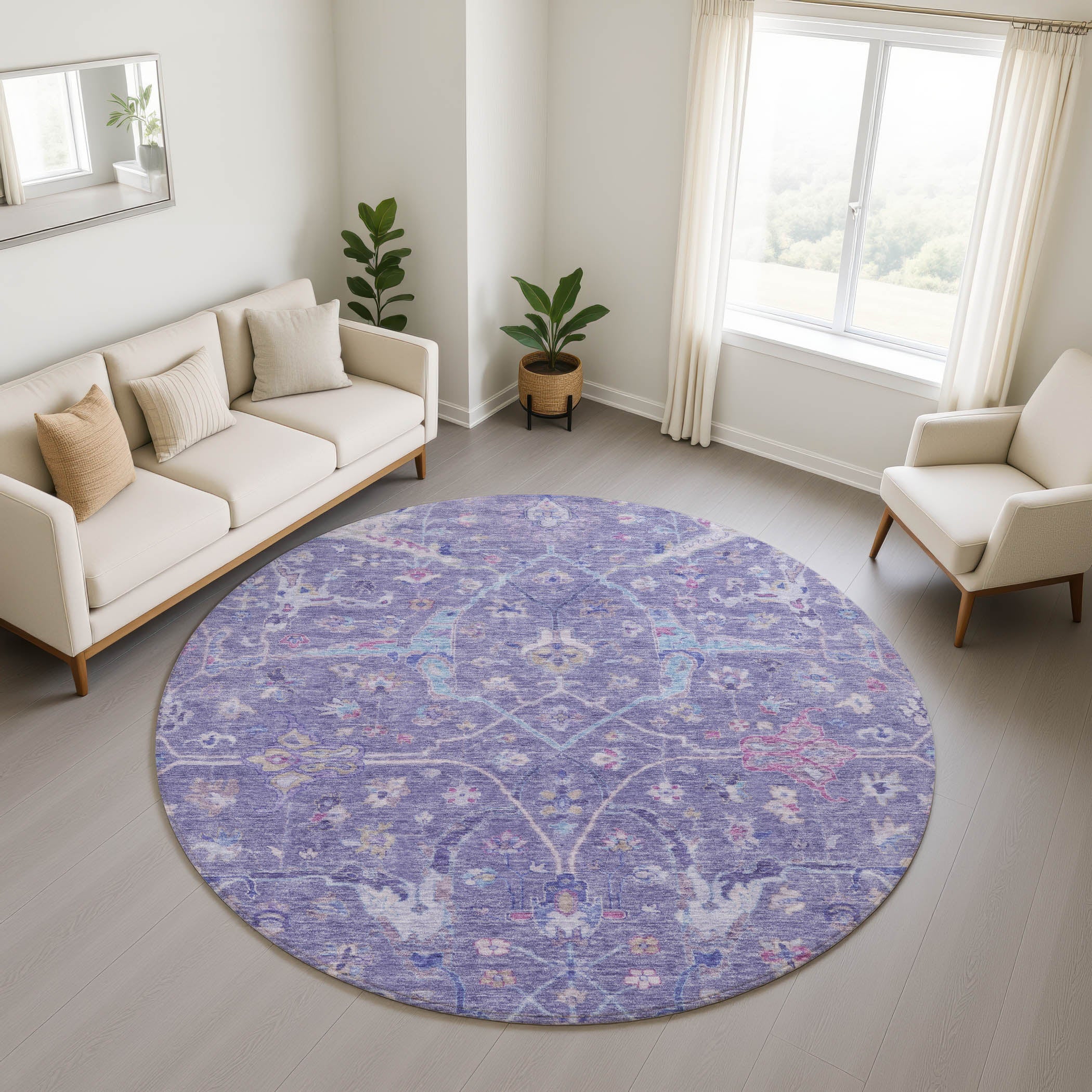 Ghent Machine Washable Traditional Purple Rug 8' x 8' #shape_Round