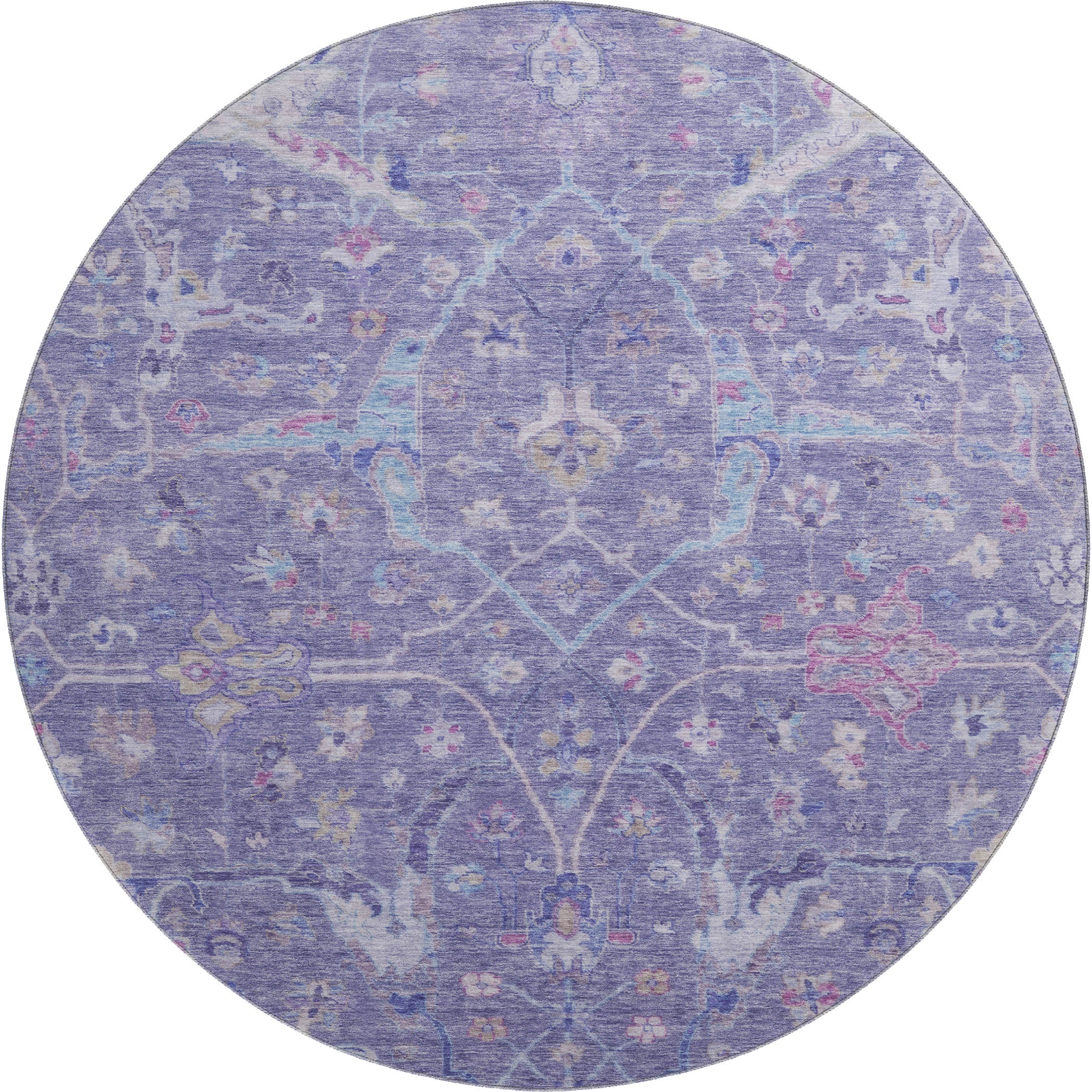 Ghent Machine Washable Traditional Purple Rug 8' x 8' #shape_Round