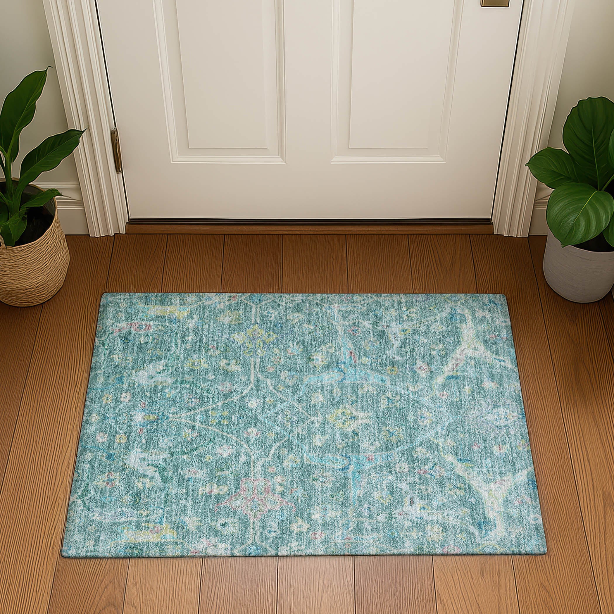 Ghent Machine Washable Traditional Teal Rug 1'8" x 2'6" #shape_Rectangle