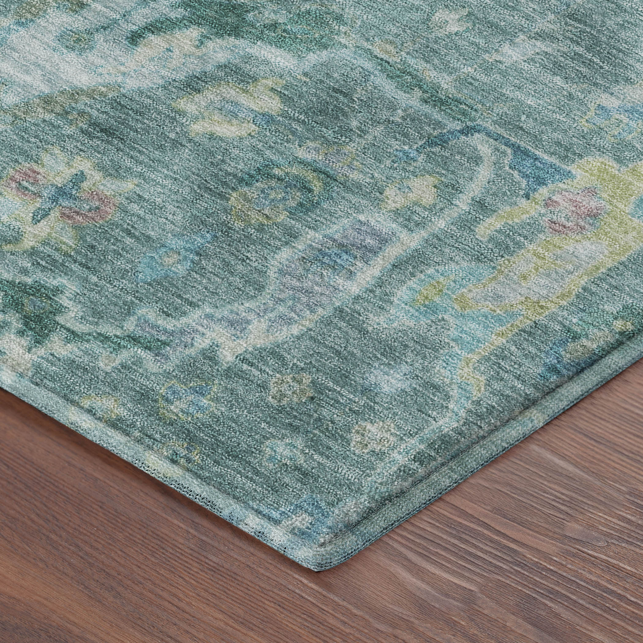 Ghent Machine Washable Traditional Teal Rug 1'8" x 2'6" #shape_Rectangle