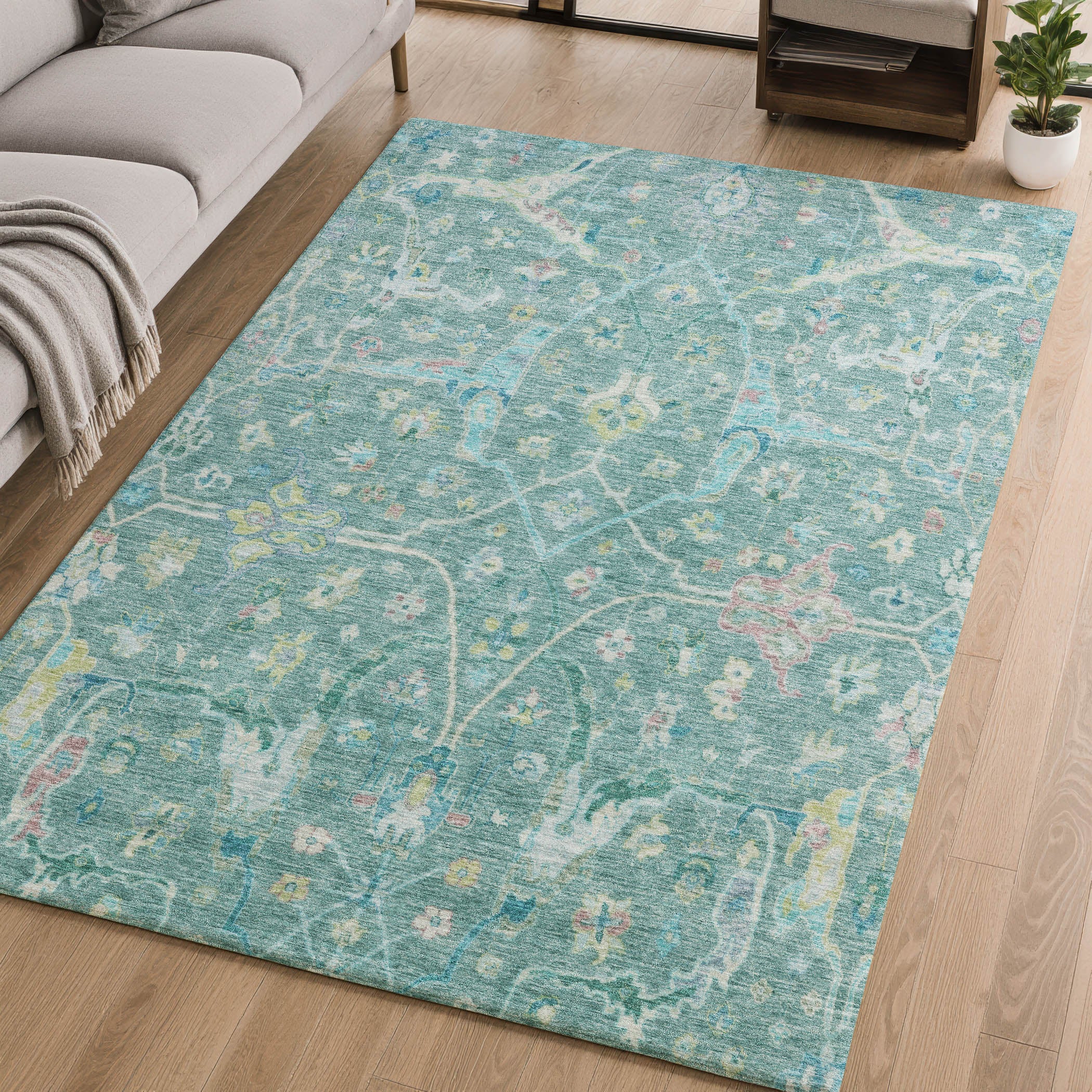 Ghent Machine Washable Traditional Teal Rug 2'6" x 3'10" #shape_Rectangle