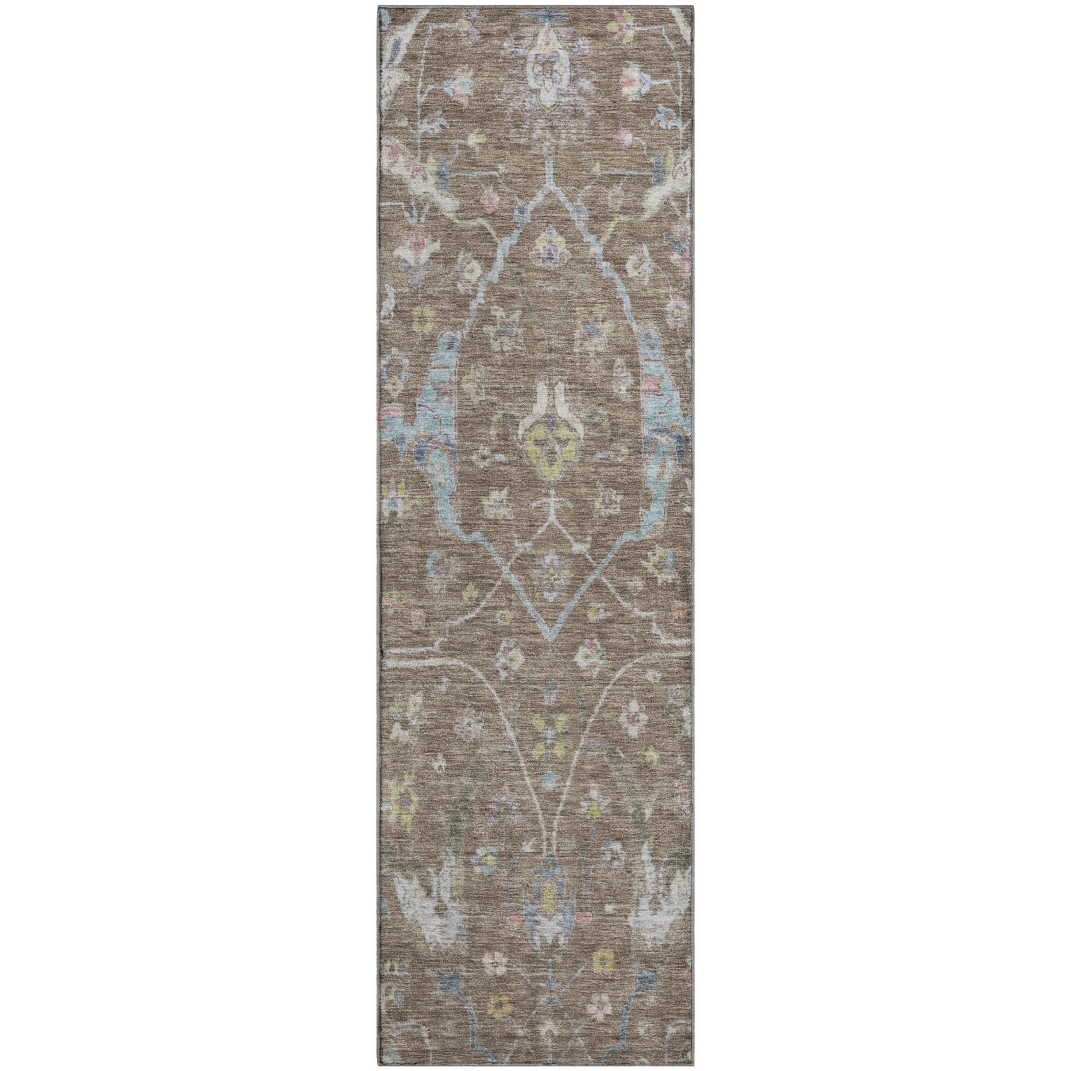 Budapest Machine Washable Traditional Brown Rug 2'3" x 7'6" #shape_Runner