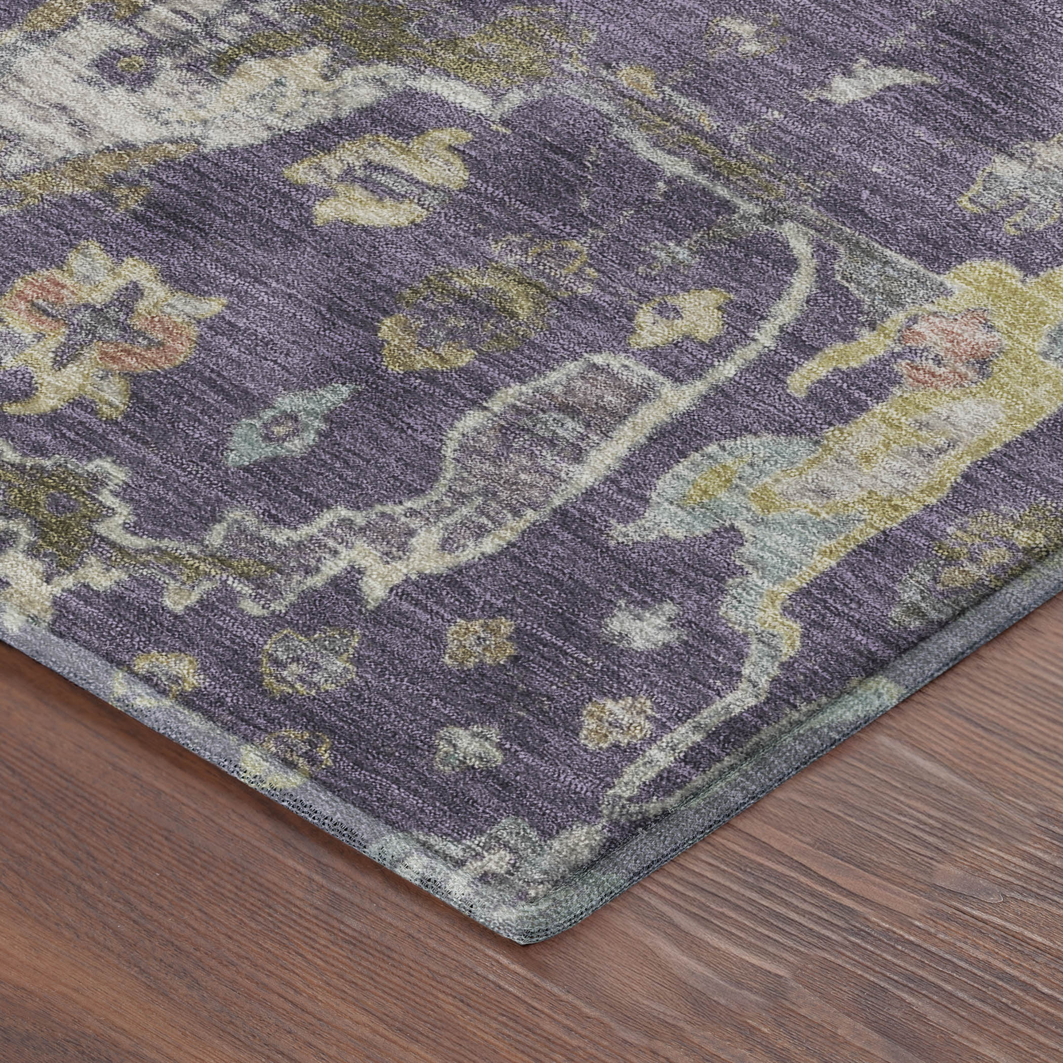 Budapest Machine Washable Traditional Eggplant Purple Rug 1'8" x 2'6" #shape_Rectangle