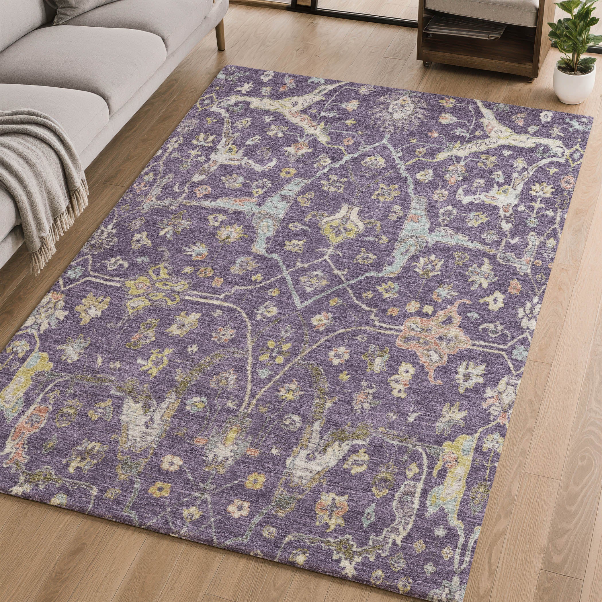 Budapest Machine Washable Traditional Eggplant Purple Rug 2'6" x 3'10" #shape_Rectangle