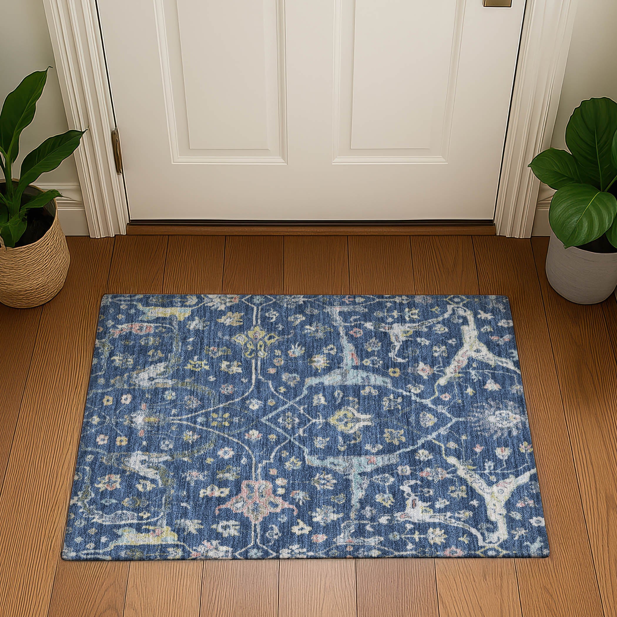 Budapest Machine Washable Traditional Navy Blue Rug 1'8" x 2'6" #shape_Rectangle