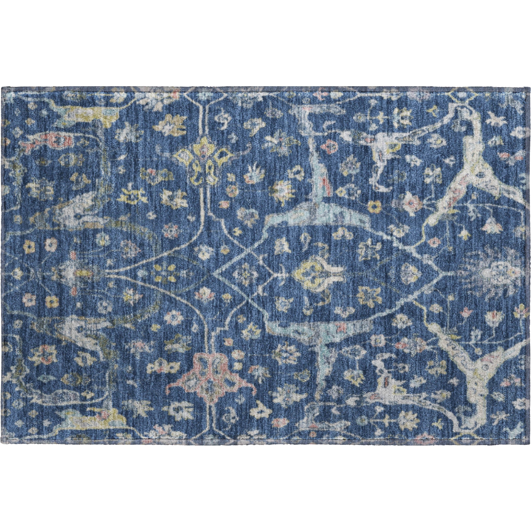 Budapest Machine Washable Traditional Navy Blue Rug 1'8" x 2'6" #shape_Rectangle