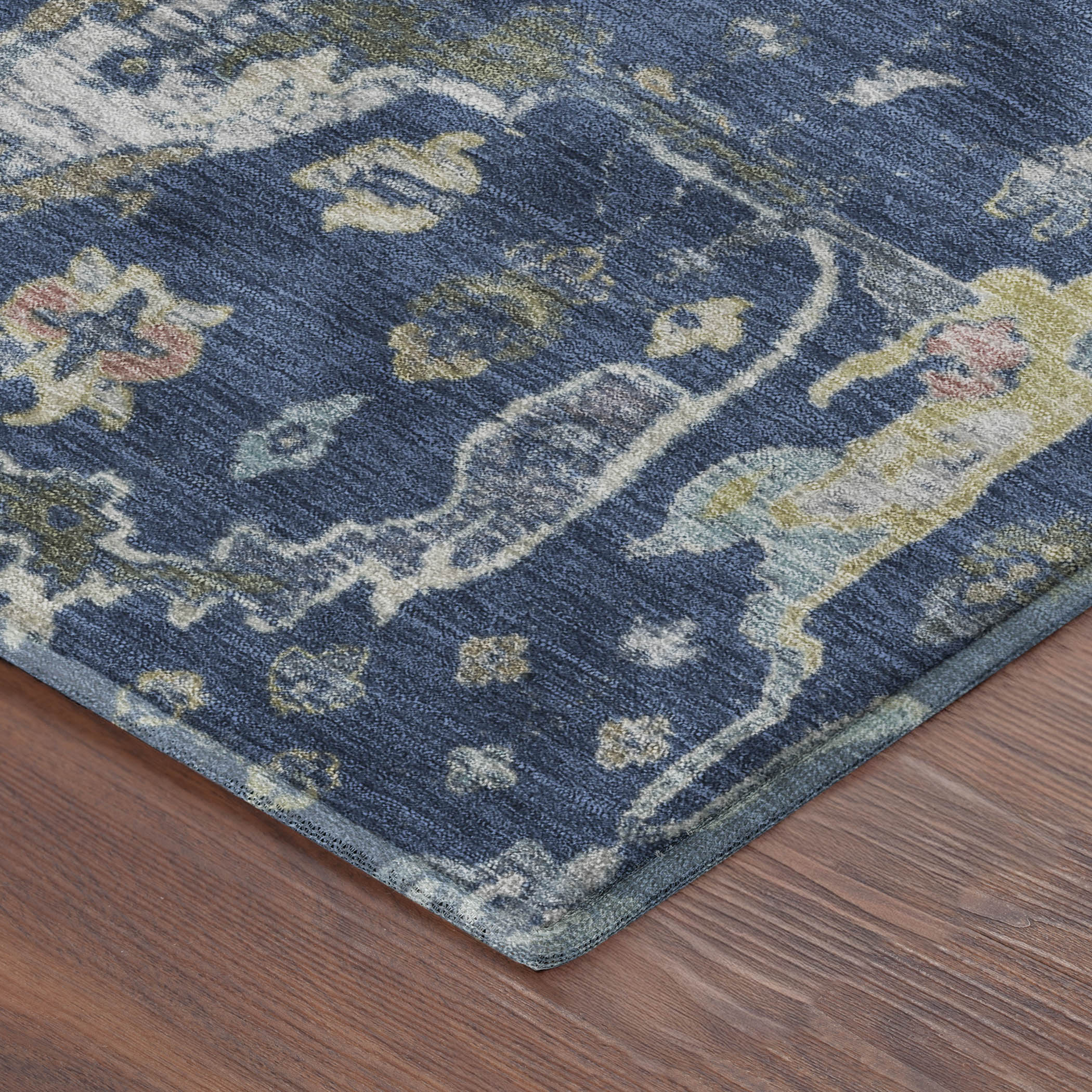 Budapest Machine Washable Traditional Navy Blue Rug 1'8" x 2'6" #shape_Rectangle