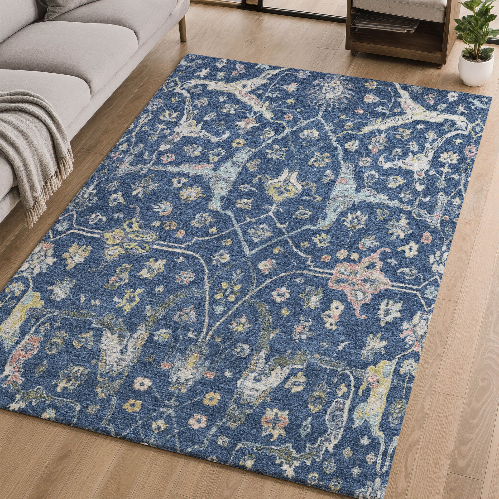 Budapest Machine Washable Traditional Navy Blue Rug 2'6" x 3'10" #shape_Rectangle