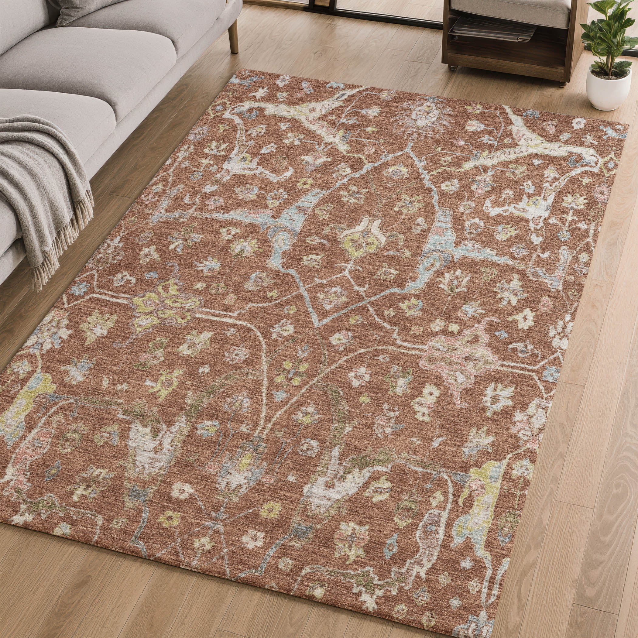 Budapest Machine Washable Traditional Paprika Orange Rug 2'6" x 3'10" #shape_Rectangle