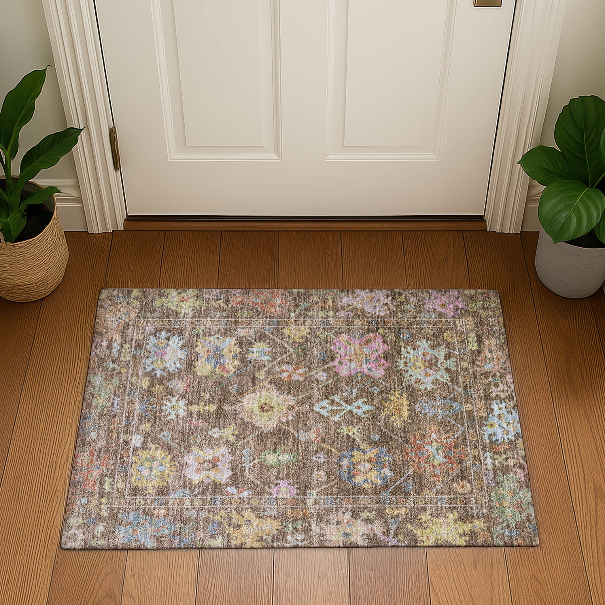 Seville Machine Washable Traditional Brown Rug 1'8" x 2'6" #shape_Rectangle