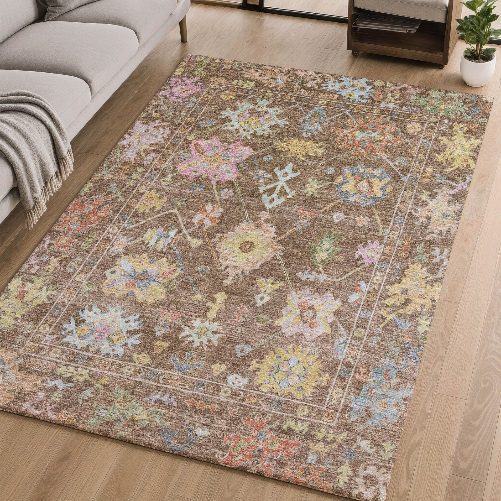 Seville Machine Washable Traditional Brown Rug 2'6" x 3'10" #shape_Rectangle
