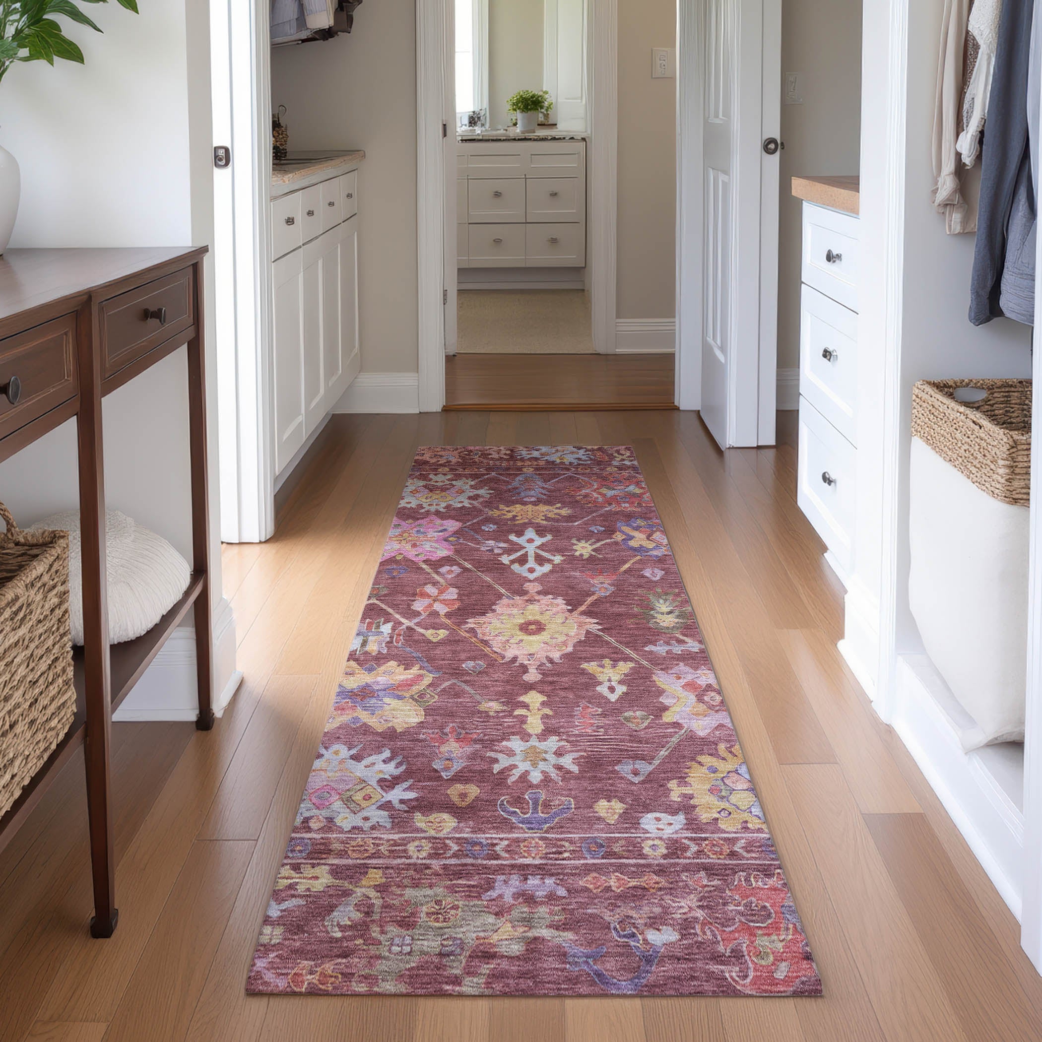 Seville Machine Washable Traditional Burgundy Red Rug 2'3" x 7'6" #shape_Runner