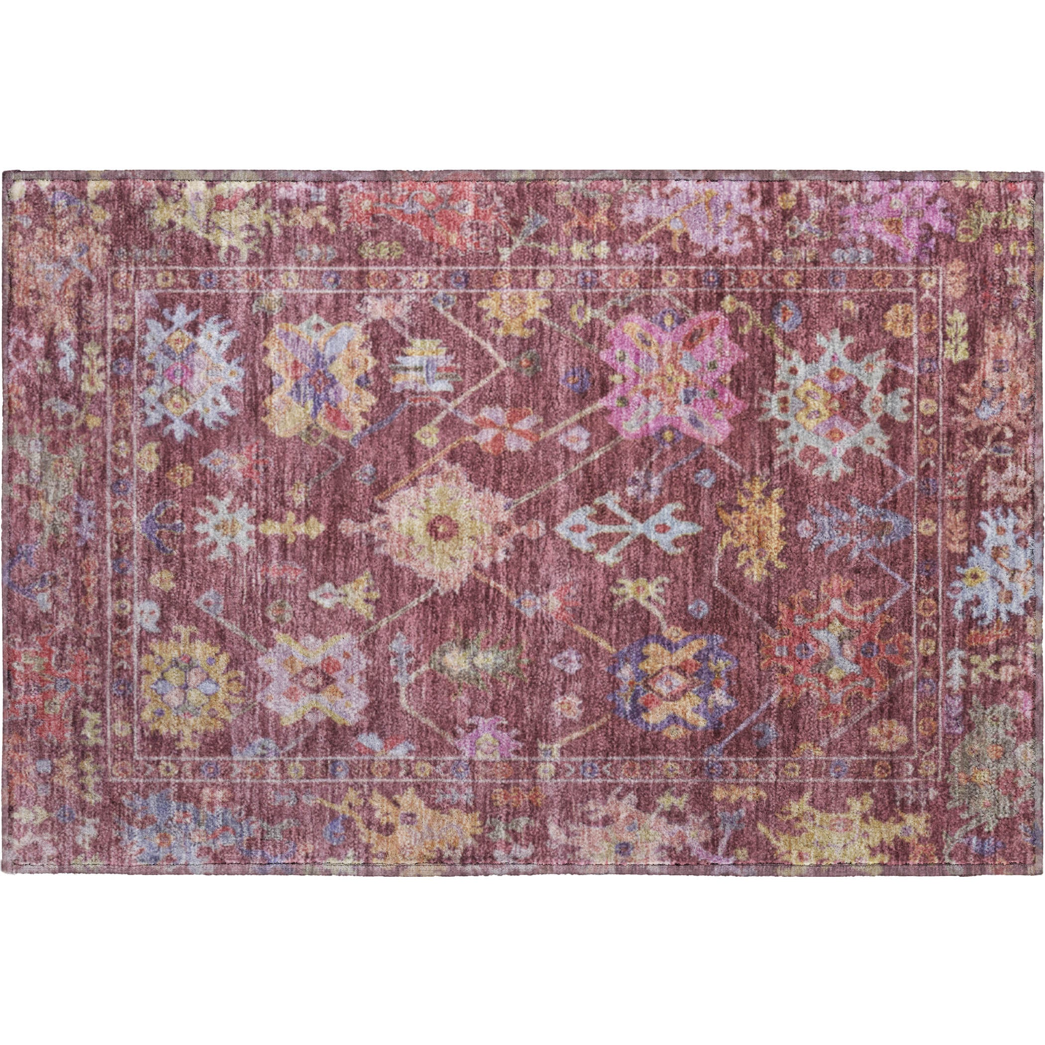 Seville Machine Washable Traditional Burgundy Red Rug 1'8" x 2'6" #shape_Rectangle
