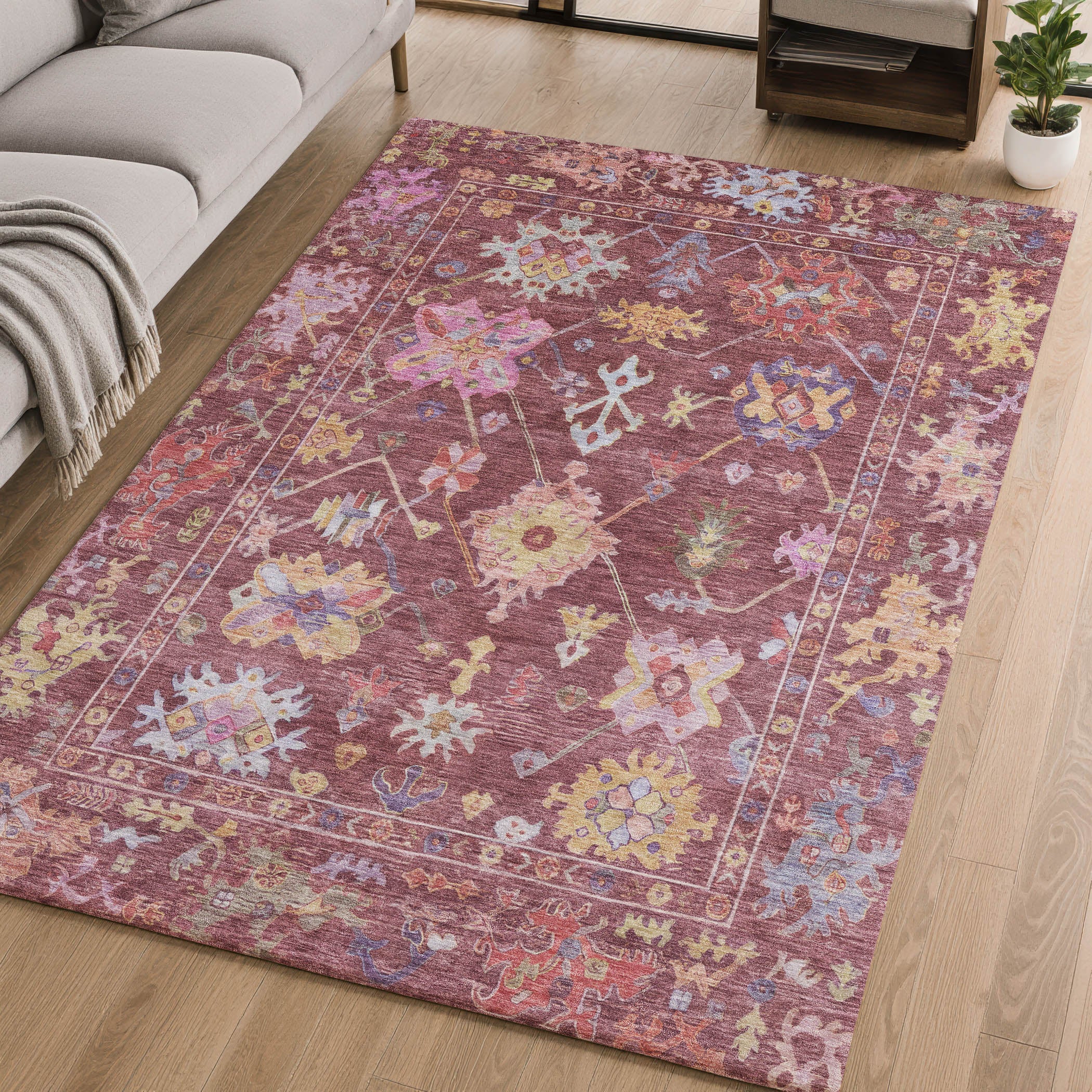 Seville Machine Washable Traditional Burgundy Red Rug 2'6" x 3'10" #shape_Rectangle