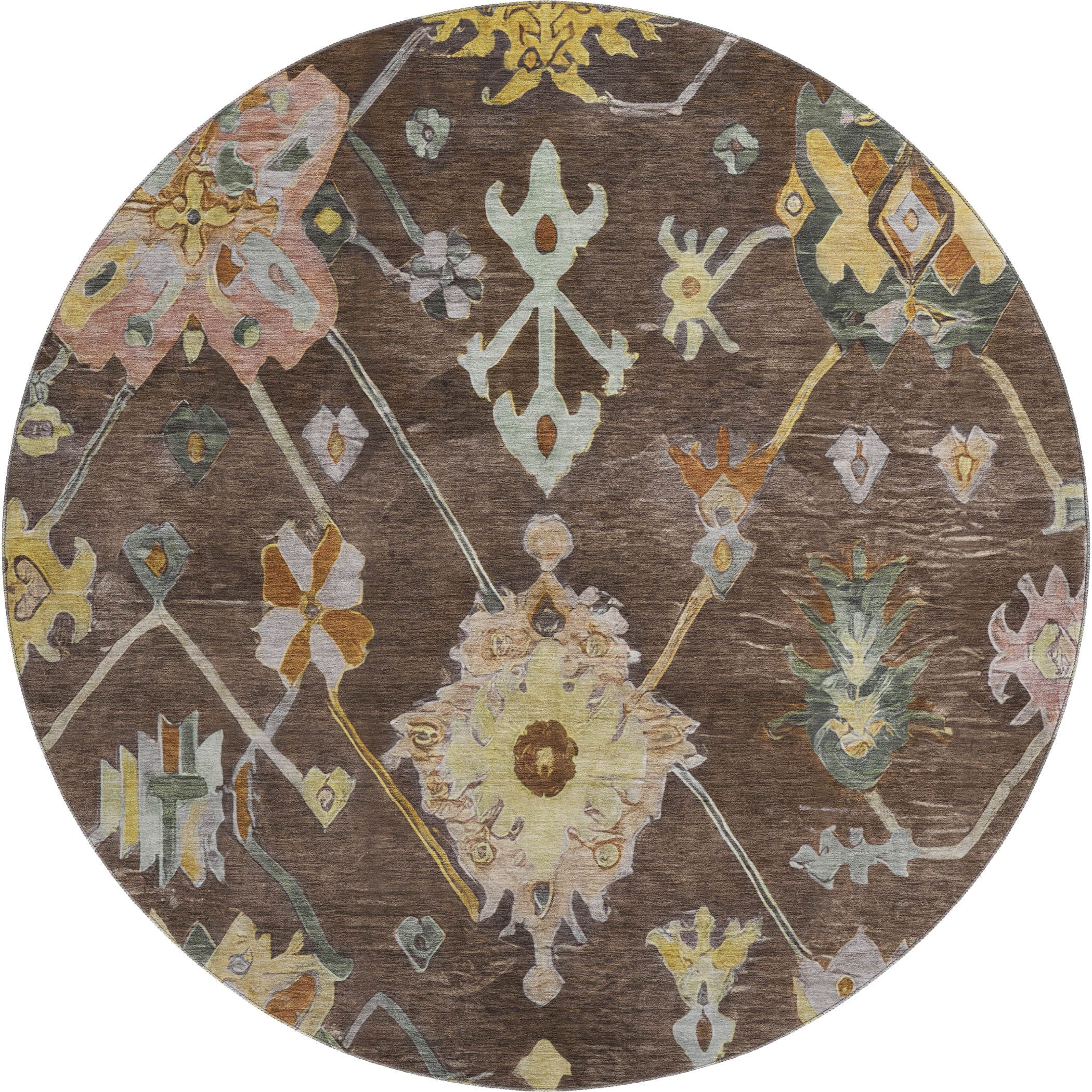Seville Machine Washable Traditional Chocolate Brown Rug 8' x 8' #shape_Round