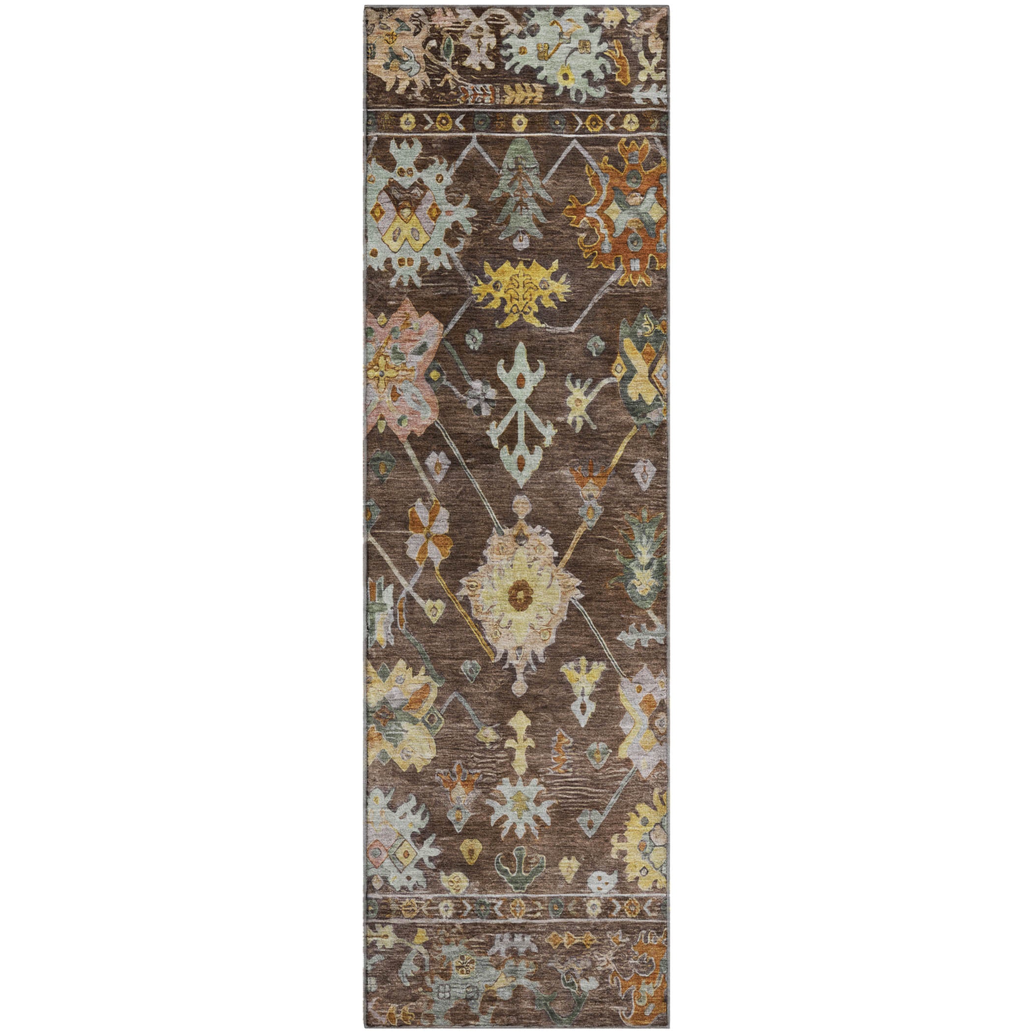 Seville Machine Washable Traditional Chocolate Brown Rug 2'3" x 7'6" #shape_Runner