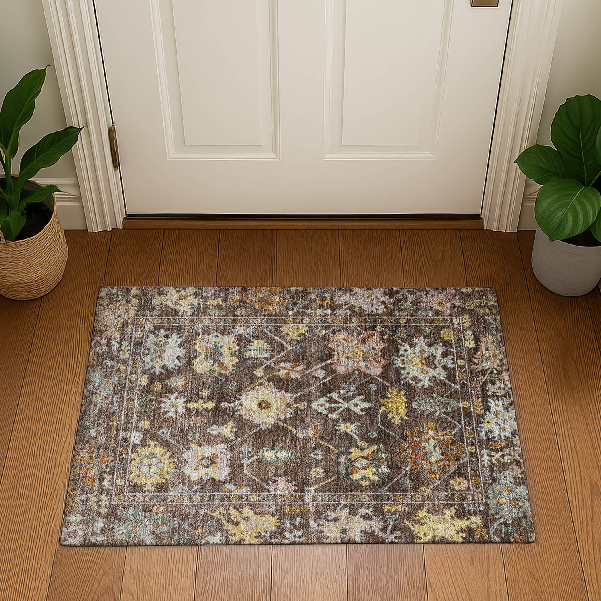Seville Machine Washable Traditional Chocolate Brown Rug 1'8" x 2'6" #shape_Rectangle