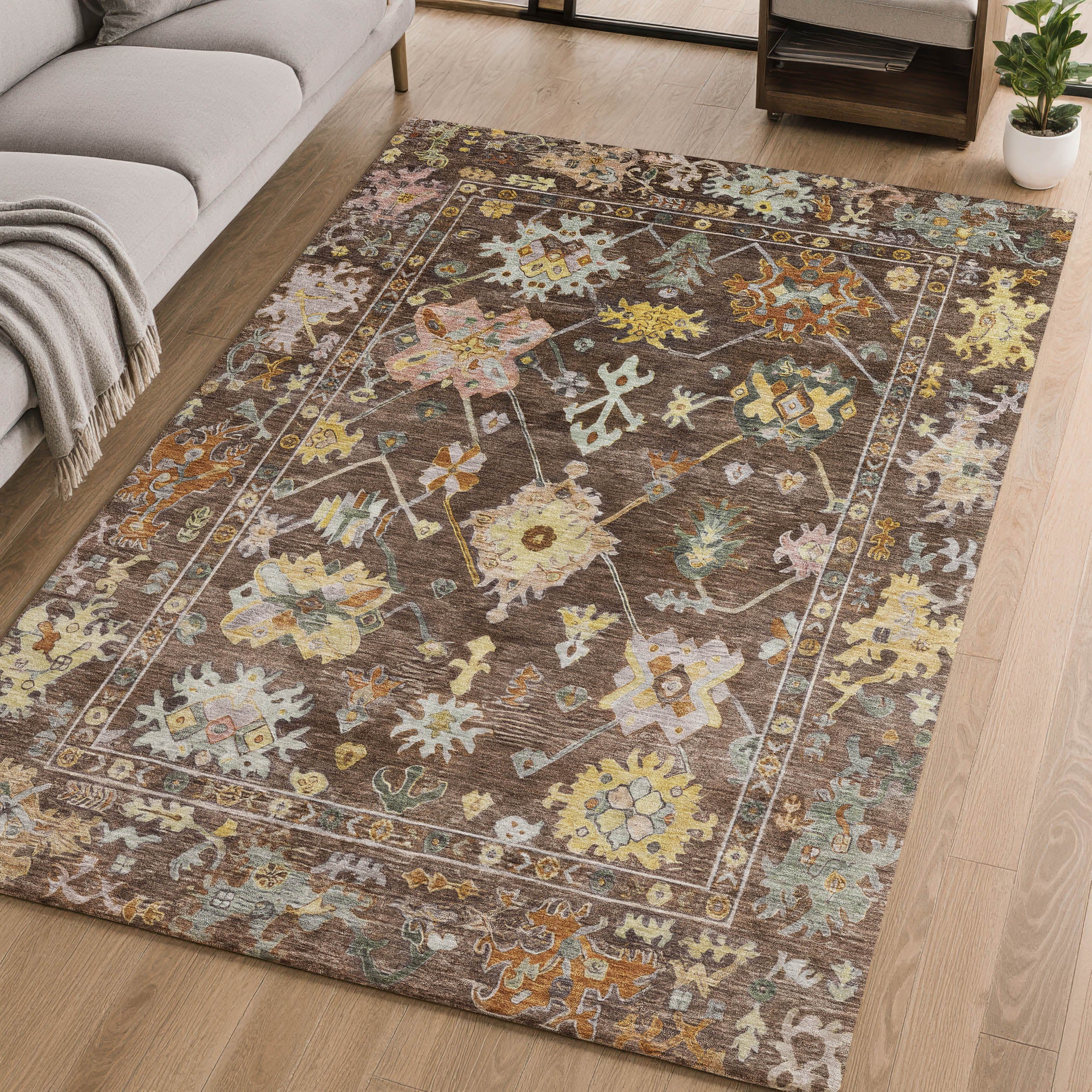 Seville Machine Washable Traditional Chocolate Brown Rug 2'6" x 3'10" #shape_Rectangle