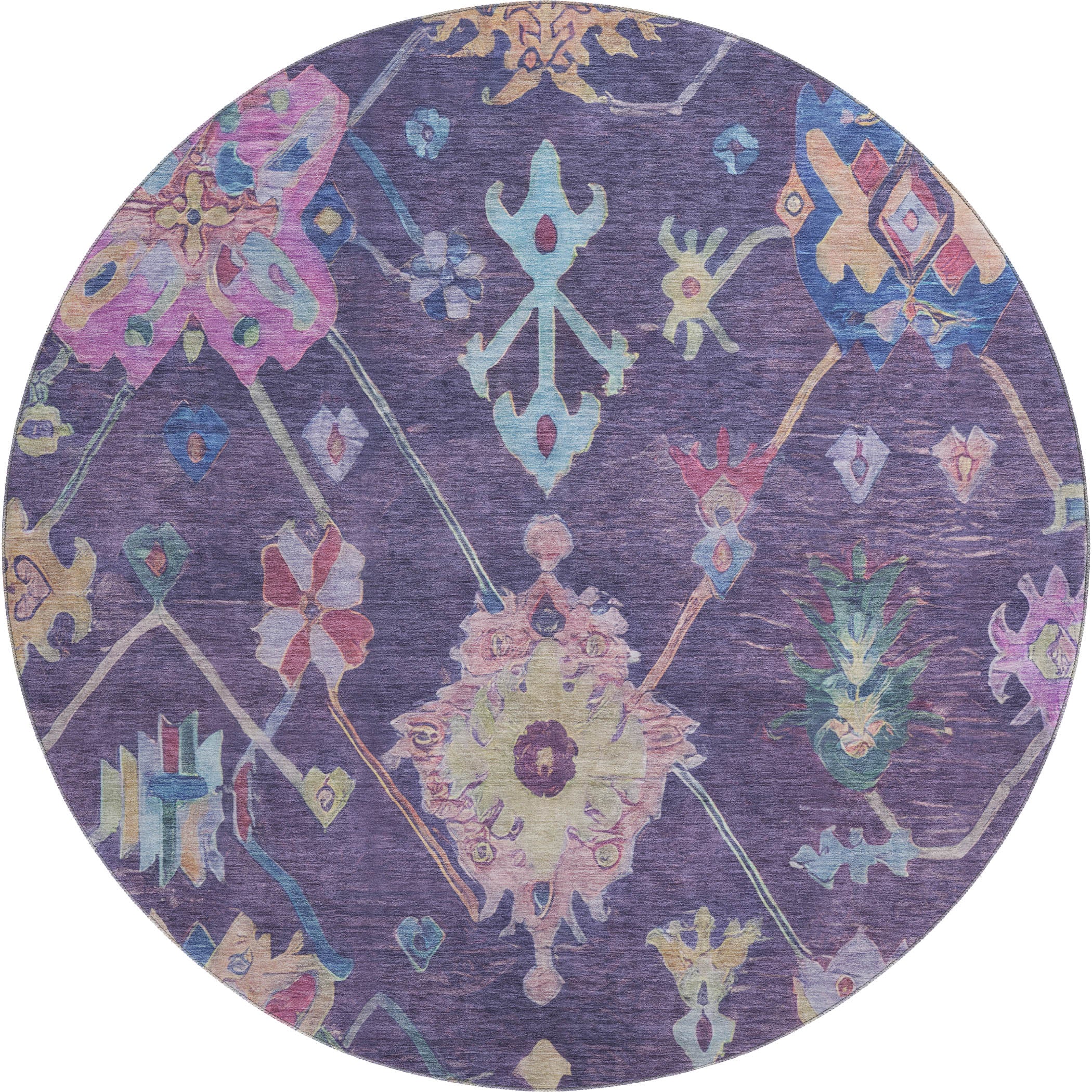 Seville Machine Washable Traditional Eggplant Purple Rug 8' x 8' #shape_Round