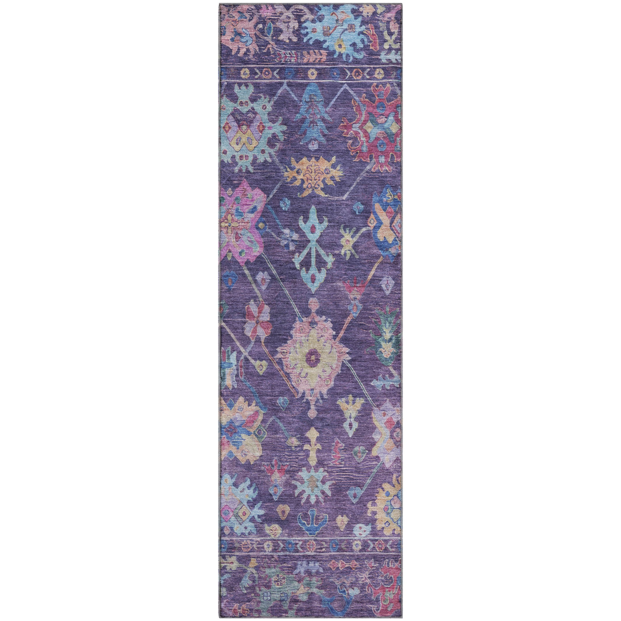 Seville Machine Washable Traditional Eggplant Purple Rug 2'3" x 7'6" #shape_Runner