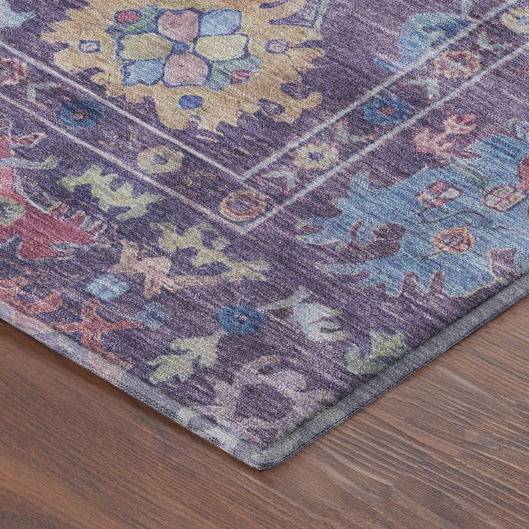 Seville Machine Washable Traditional Eggplant Purple Rug 1'8" x 2'6" #shape_Rectangle