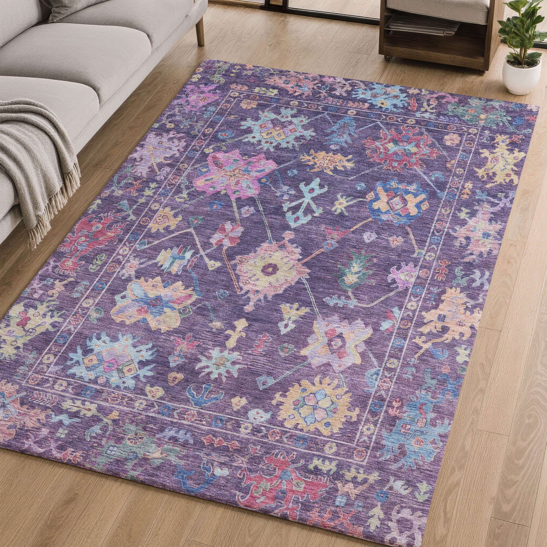 Seville Machine Washable Traditional Eggplant Purple Rug 2'6" x 3'10" #shape_Rectangle