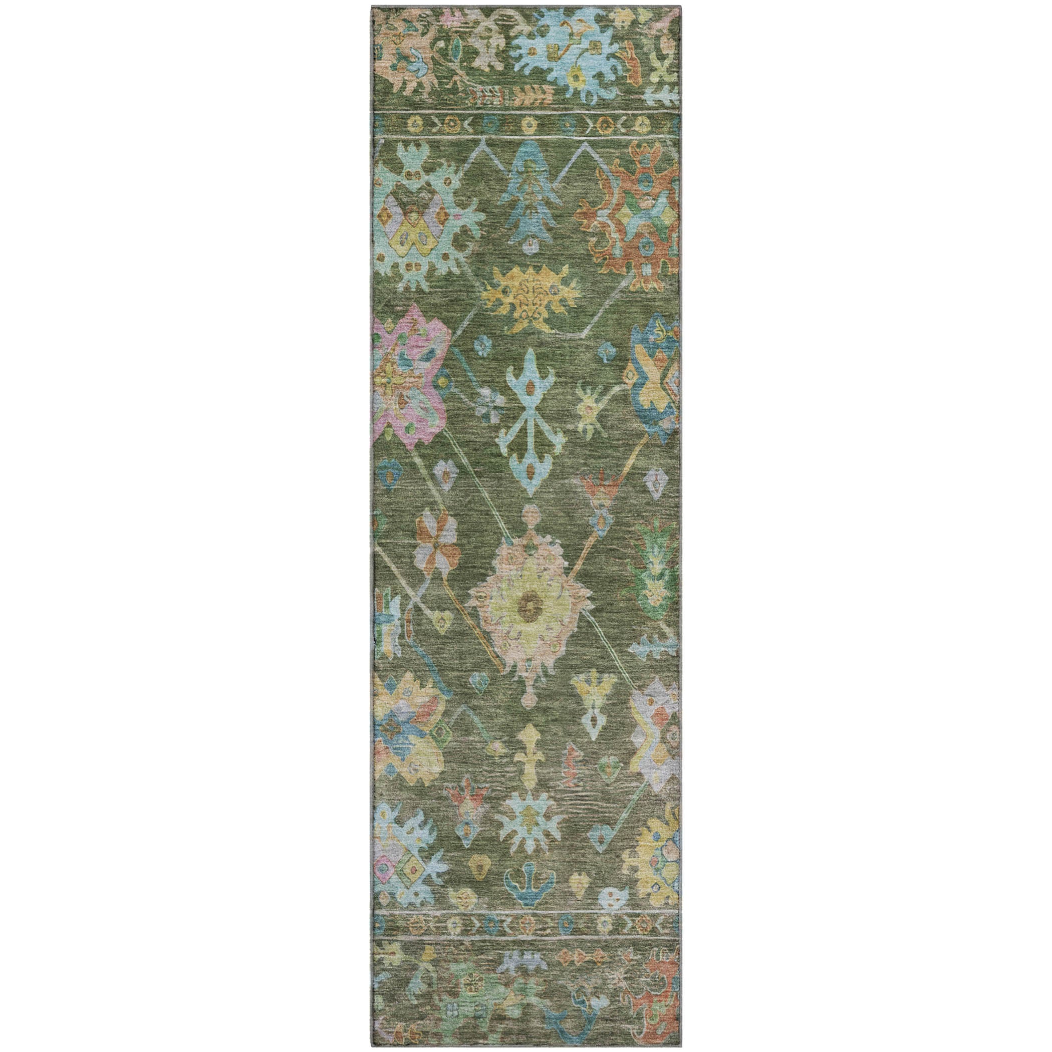Seville Machine Washable Traditional Fern Green Rug 2'3" x 7'6" #shape_Runner