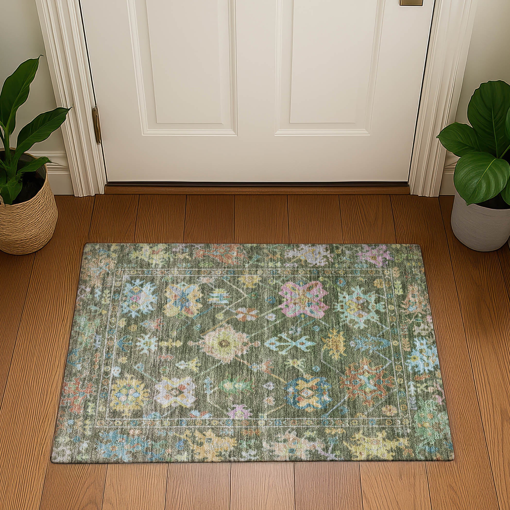 Seville Machine Washable Traditional Fern Green Rug 1'8" x 2'6" #shape_Rectangle