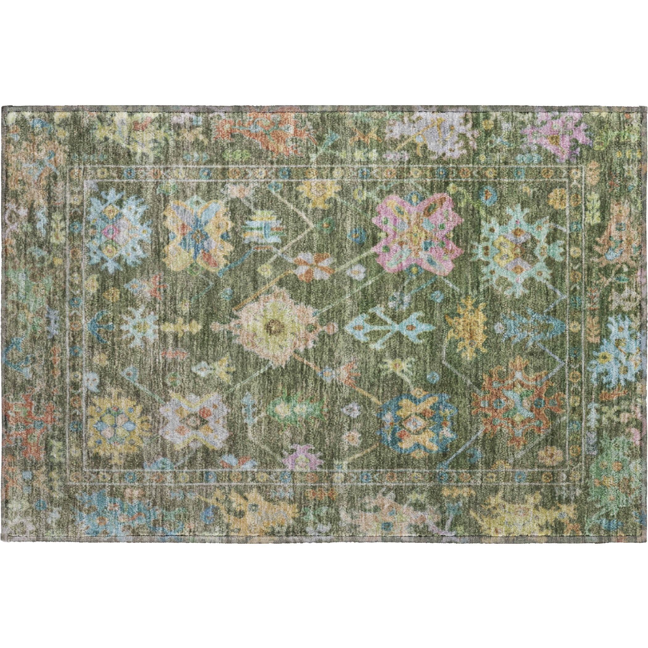 Seville Machine Washable Traditional Fern Green Rug 1'8" x 2'6" #shape_Rectangle