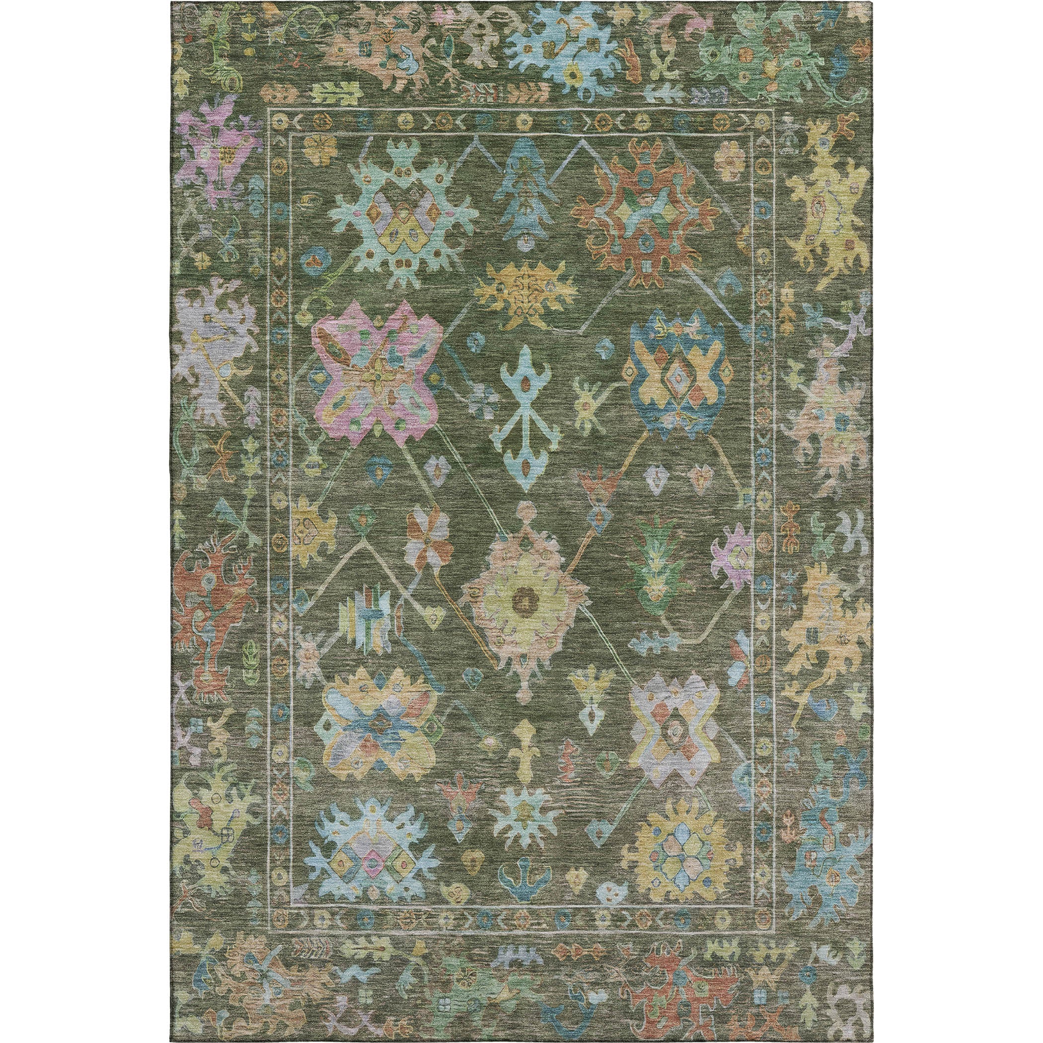 Seville Machine Washable Traditional Fern Green Rug 2'6" x 3'10" #shape_Rectangle