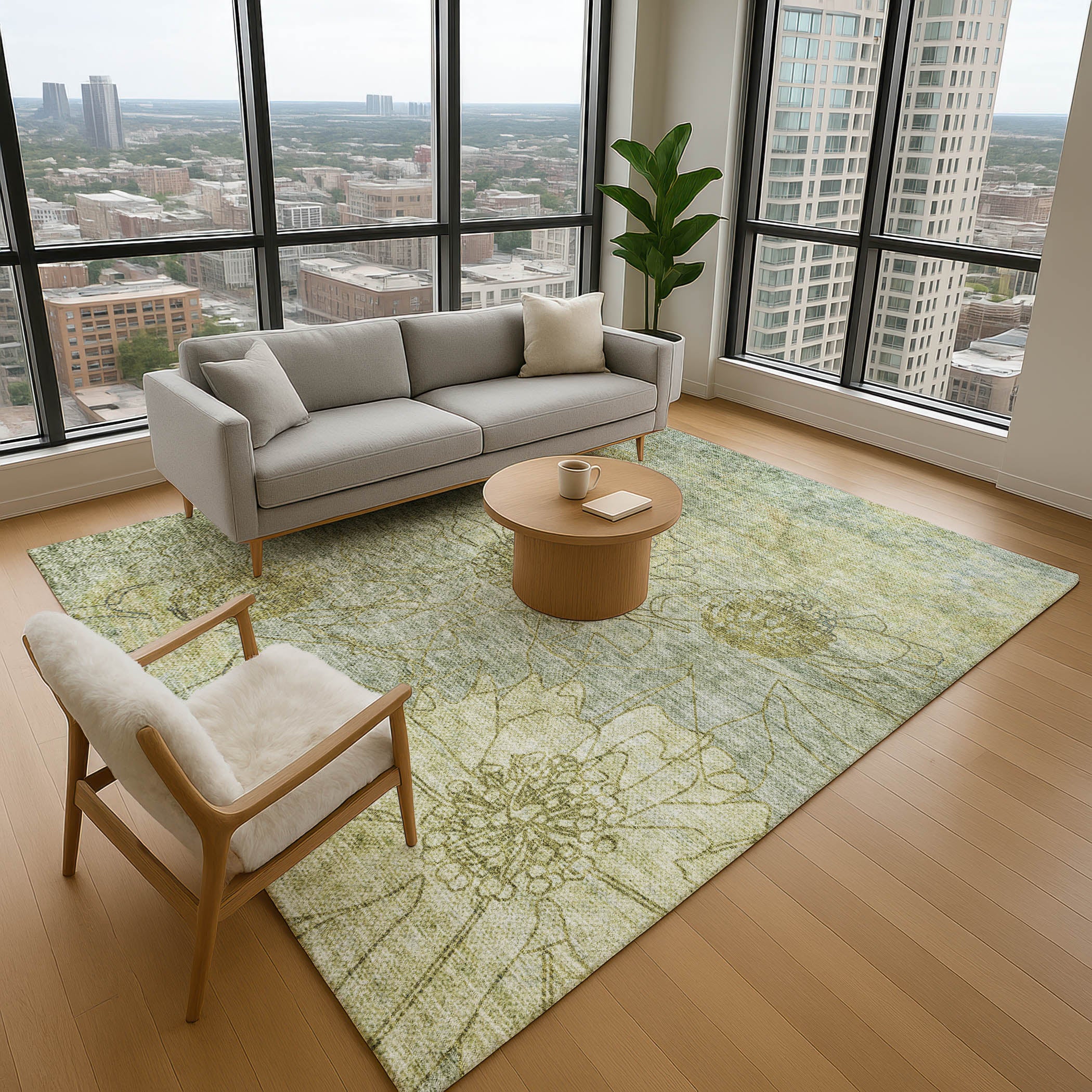 Oaxaca Machine Washable Transitional Aloe Green Rug 2'6" x 3'10" #shape_Rectangle