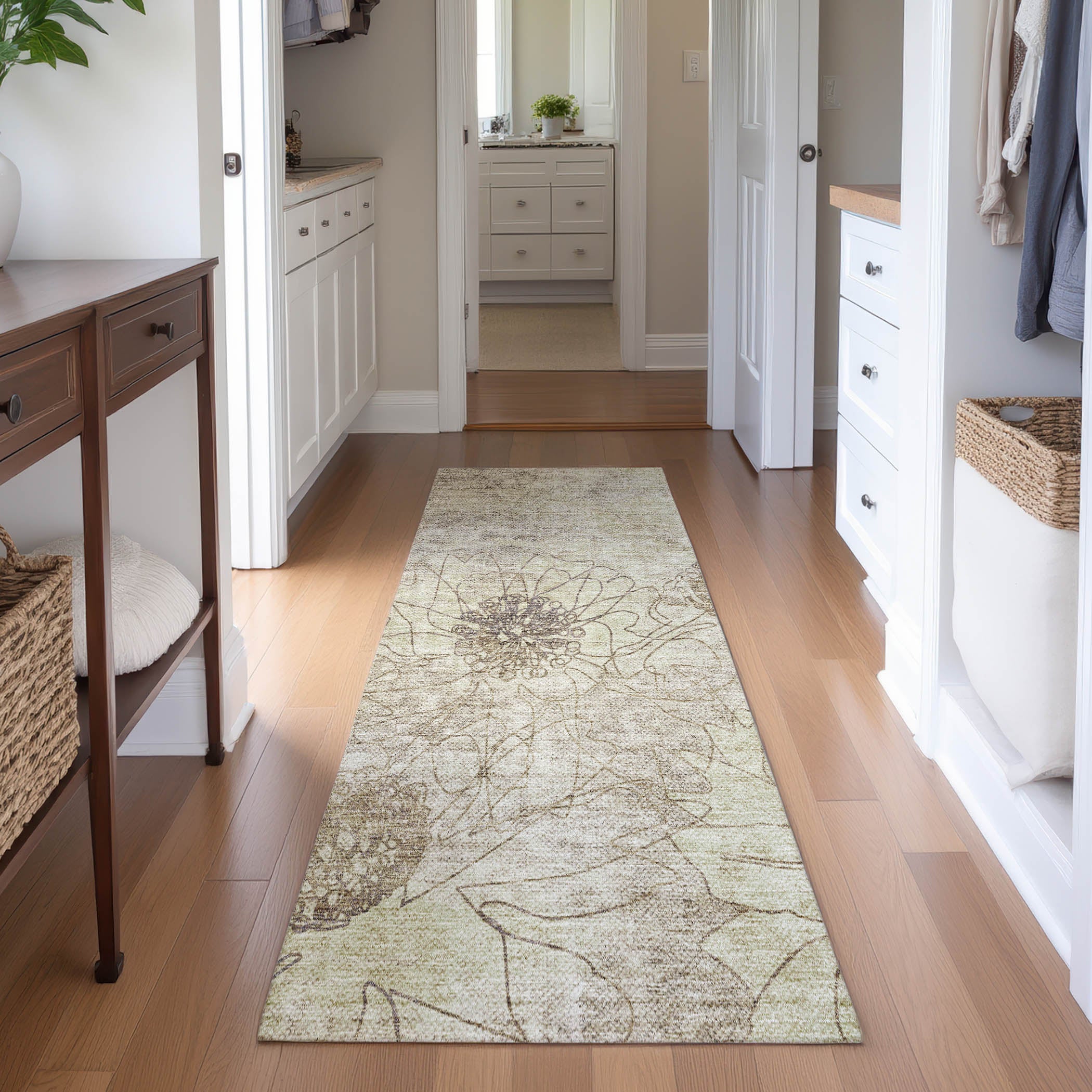 Oaxaca Machine Washable Transitional Brown Rug 2'3" x 7'6" #shape_Runner