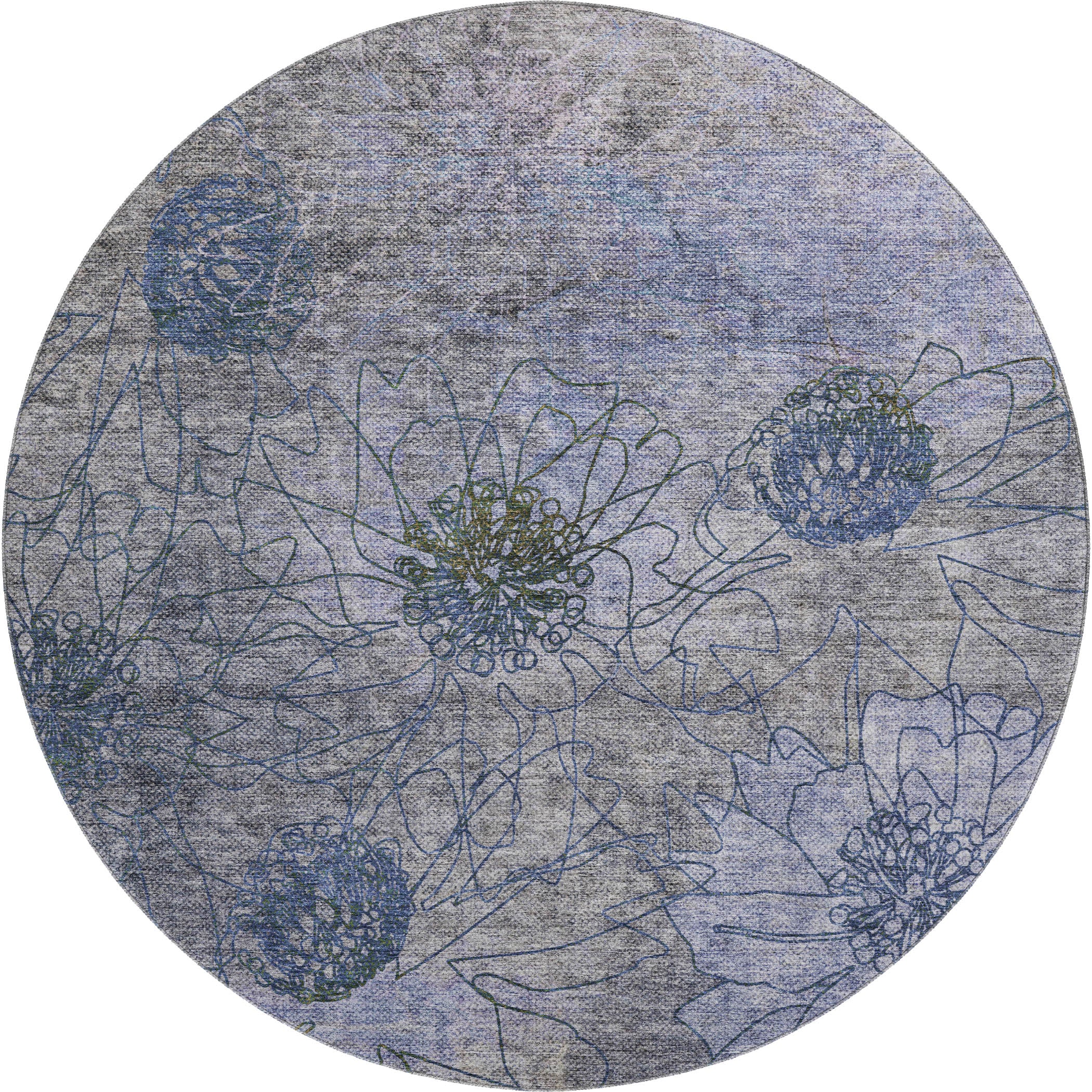 Oaxaca Machine Washable Transitional Gray Rug 8' x 8' #shape_Round