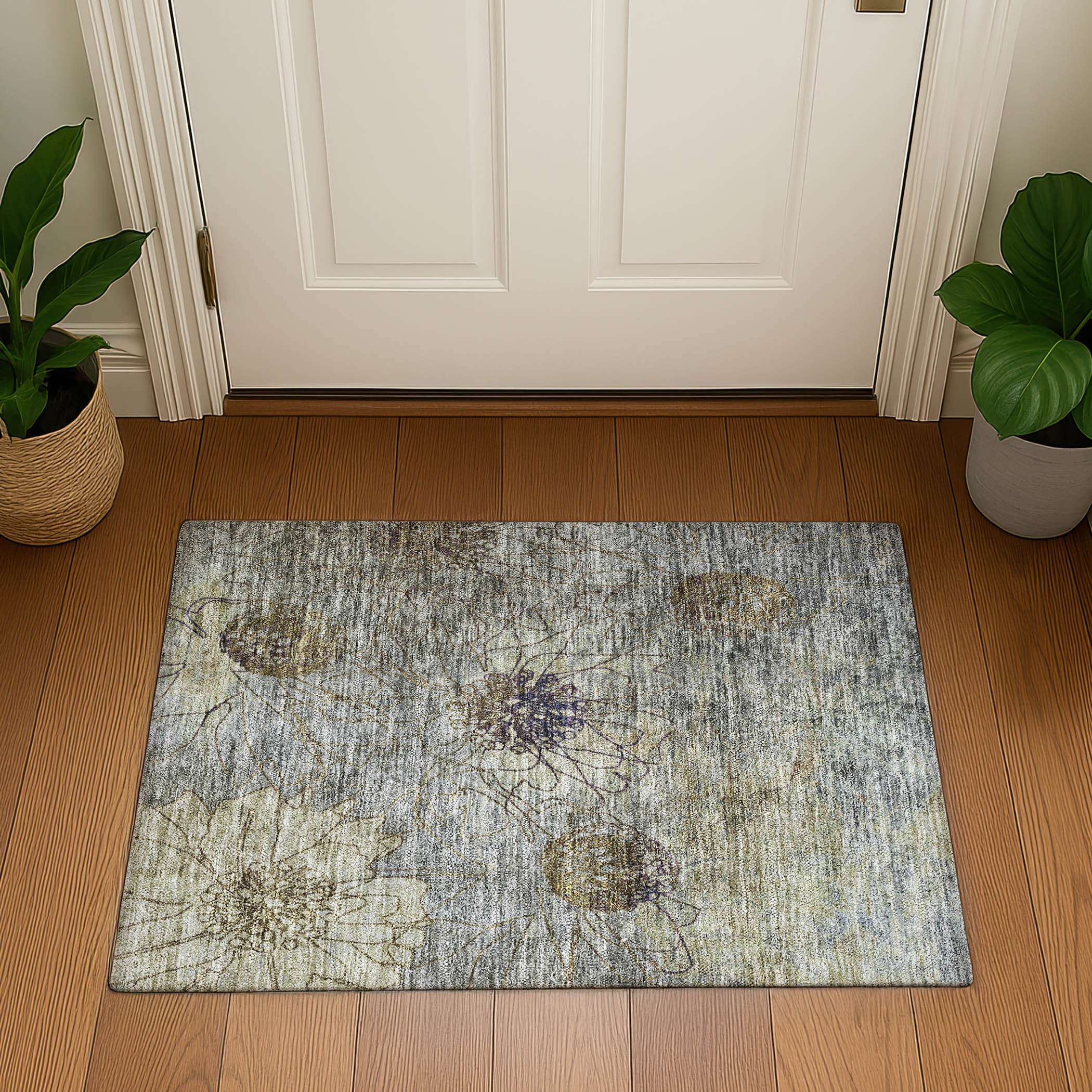 Oaxaca Machine Washable Transitional Pewter Gray Rug 1'8" x 2'6" #shape_Rectangle