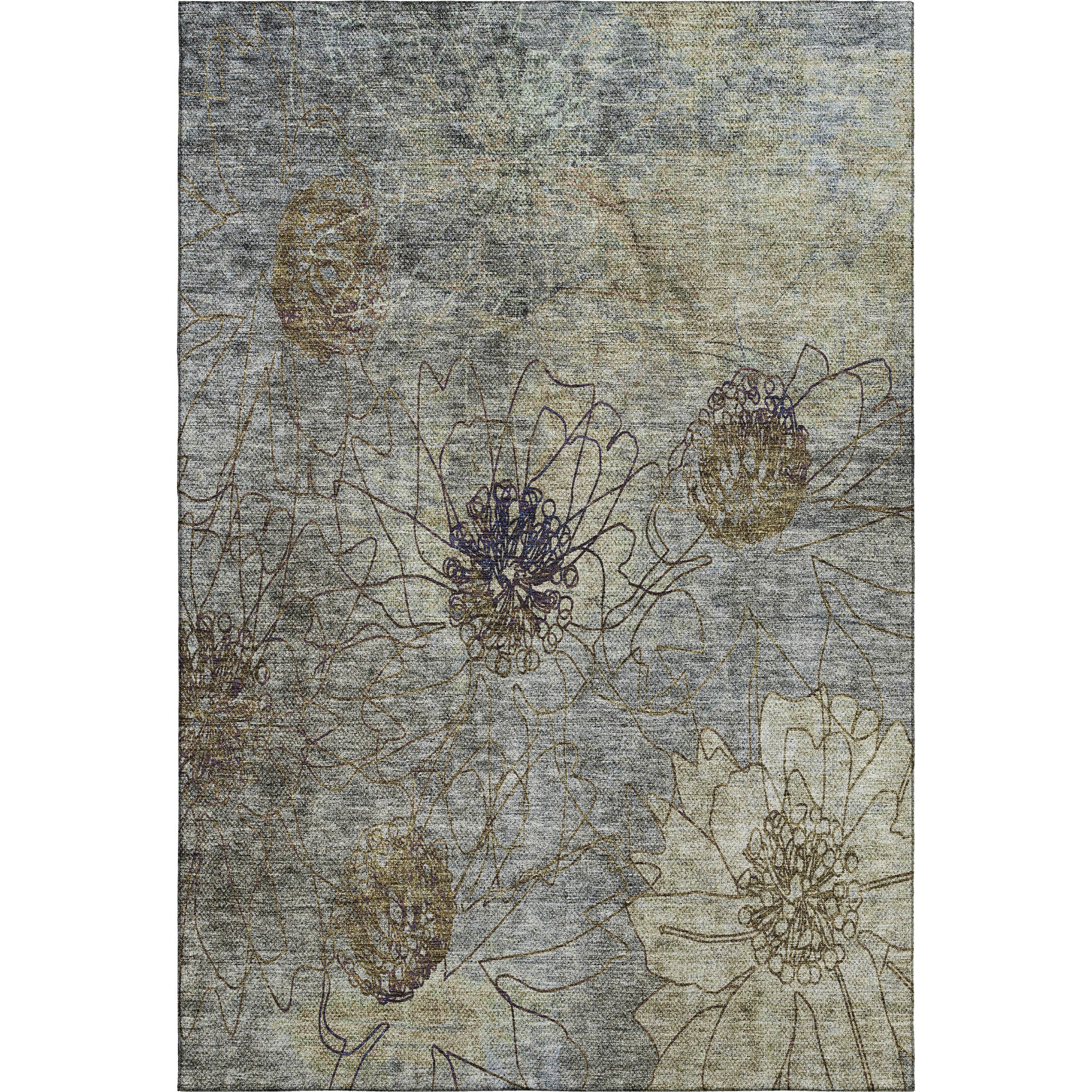 Oaxaca Machine Washable Transitional Pewter Gray Rug 2'6" x 3'10" #shape_Rectangle