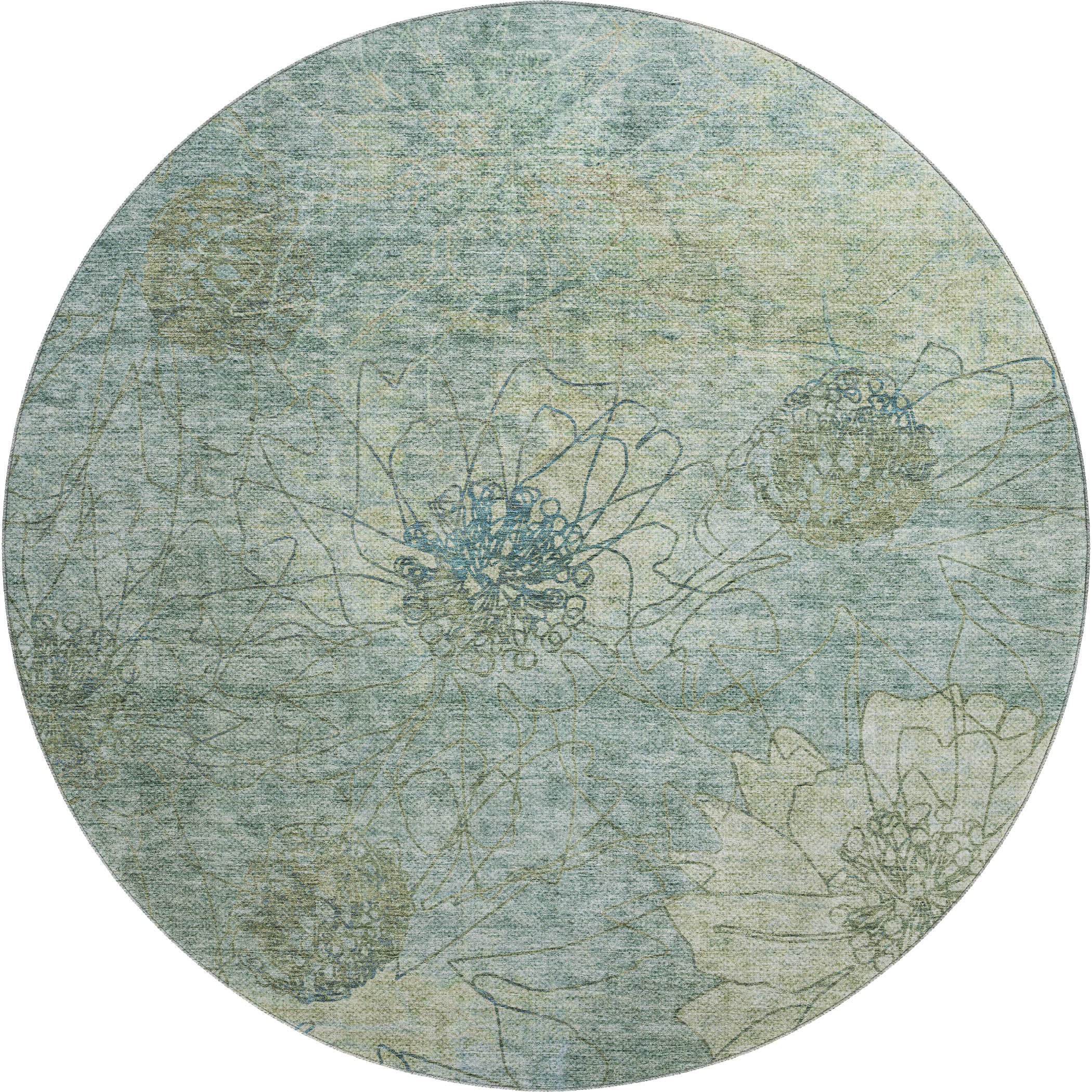 Oaxaca Machine Washable Transitional Seafoam Blue Rug 8' x 8' #shape_Round