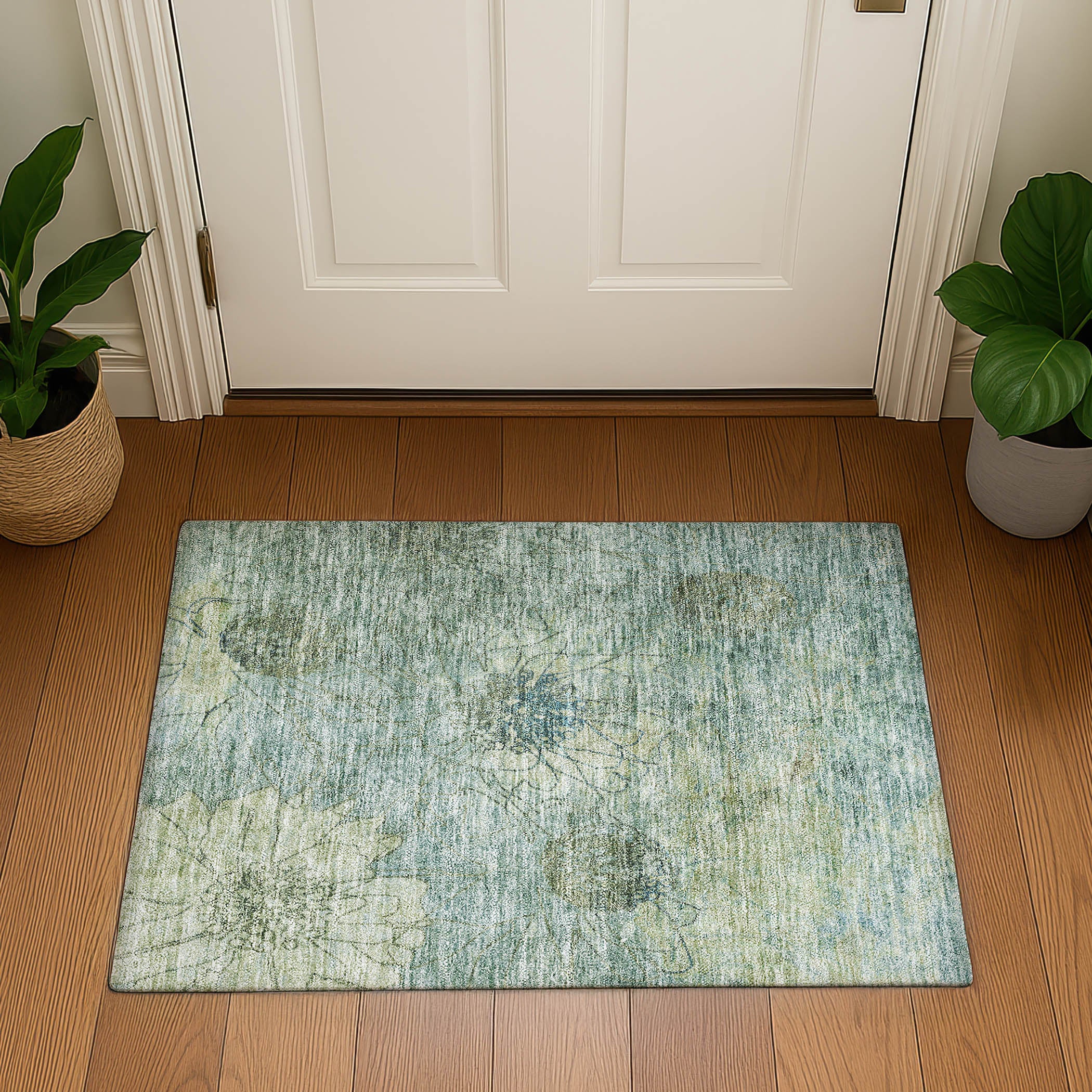 Oaxaca Machine Washable Transitional Seafoam Blue Rug 1'8" x 2'6" #shape_Rectangle