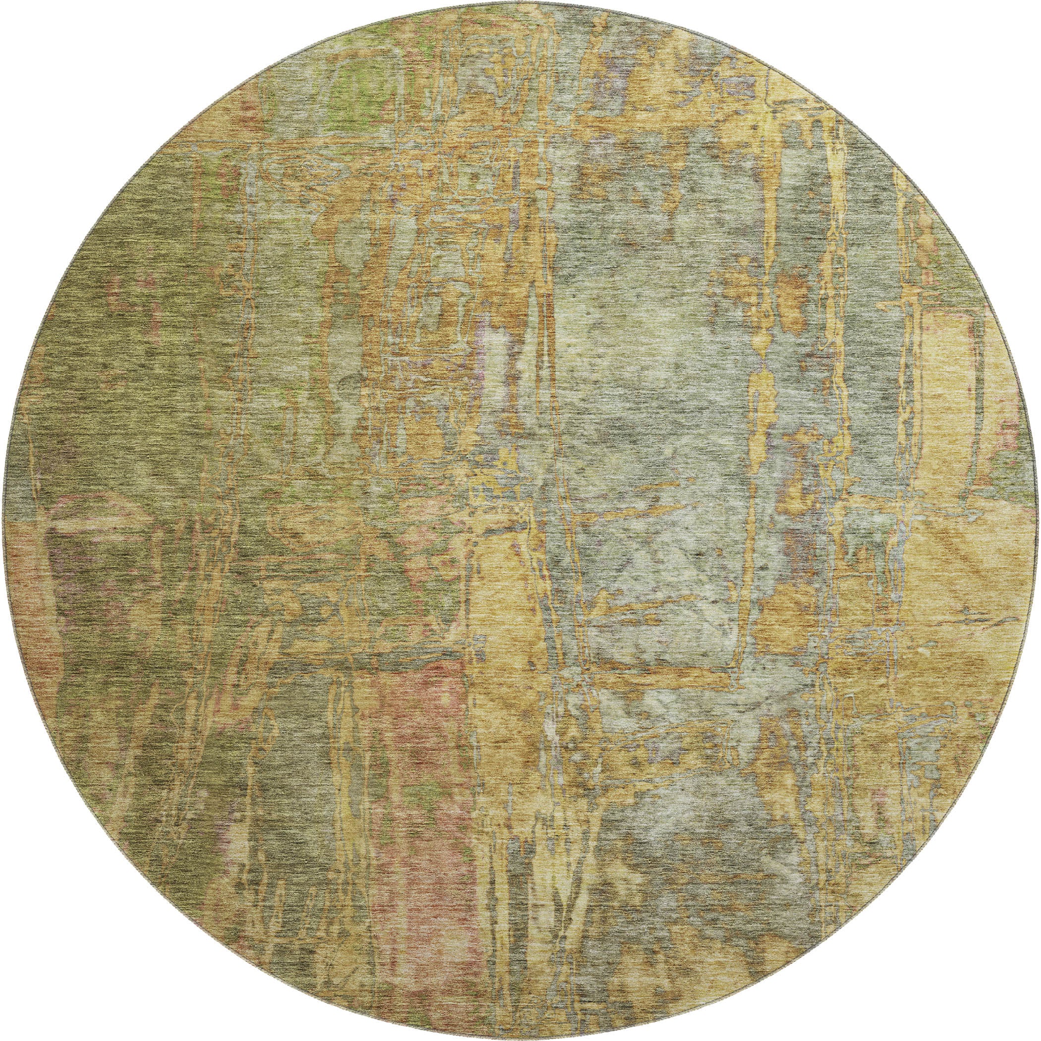 Siena Machine Washable Transitional Aloe Green Rug 8' x 8' #shape_Round