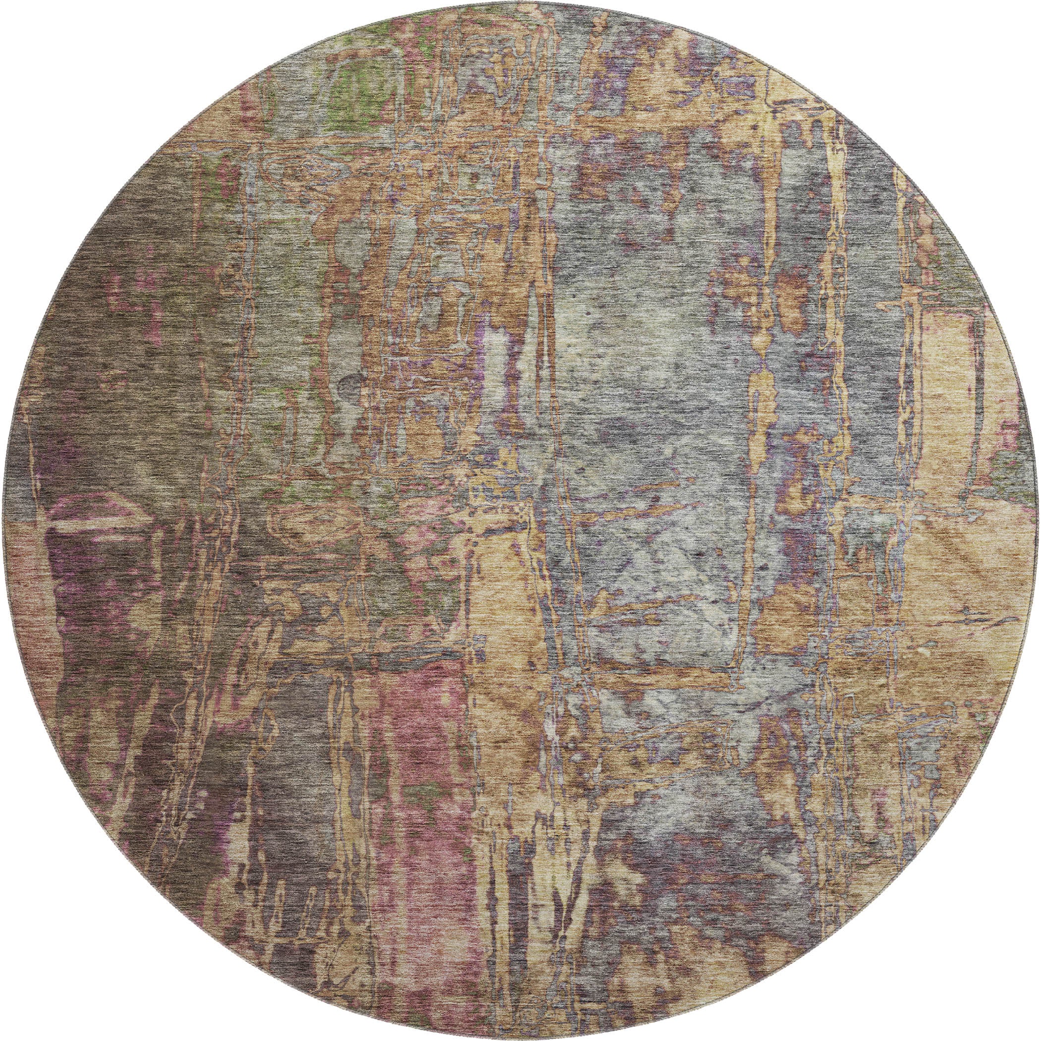 Siena Machine Washable Transitional Brown Rug 8' x 8' #shape_Round