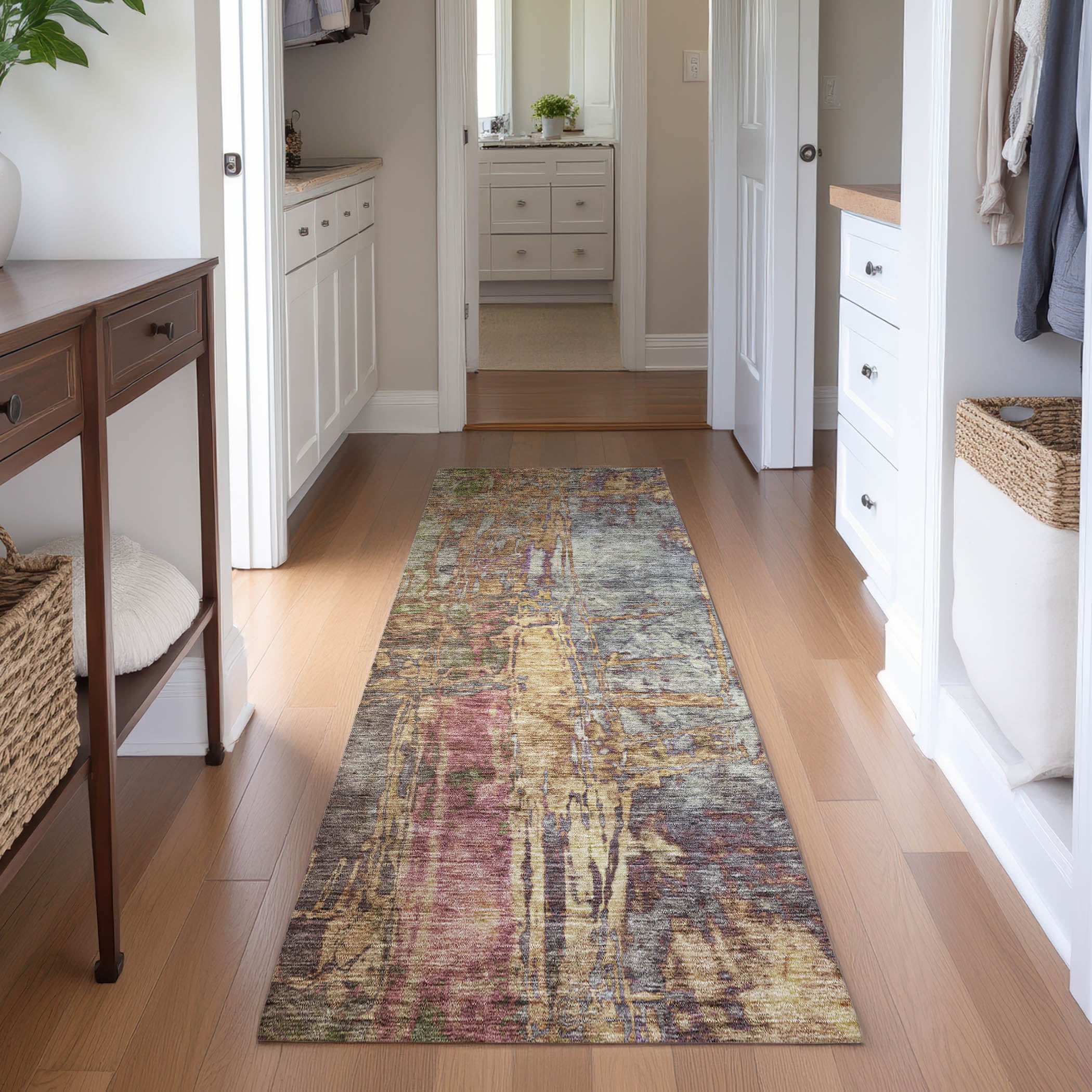 Siena Machine Washable Transitional Brown Rug 2'3" x 7'6" #shape_Runner