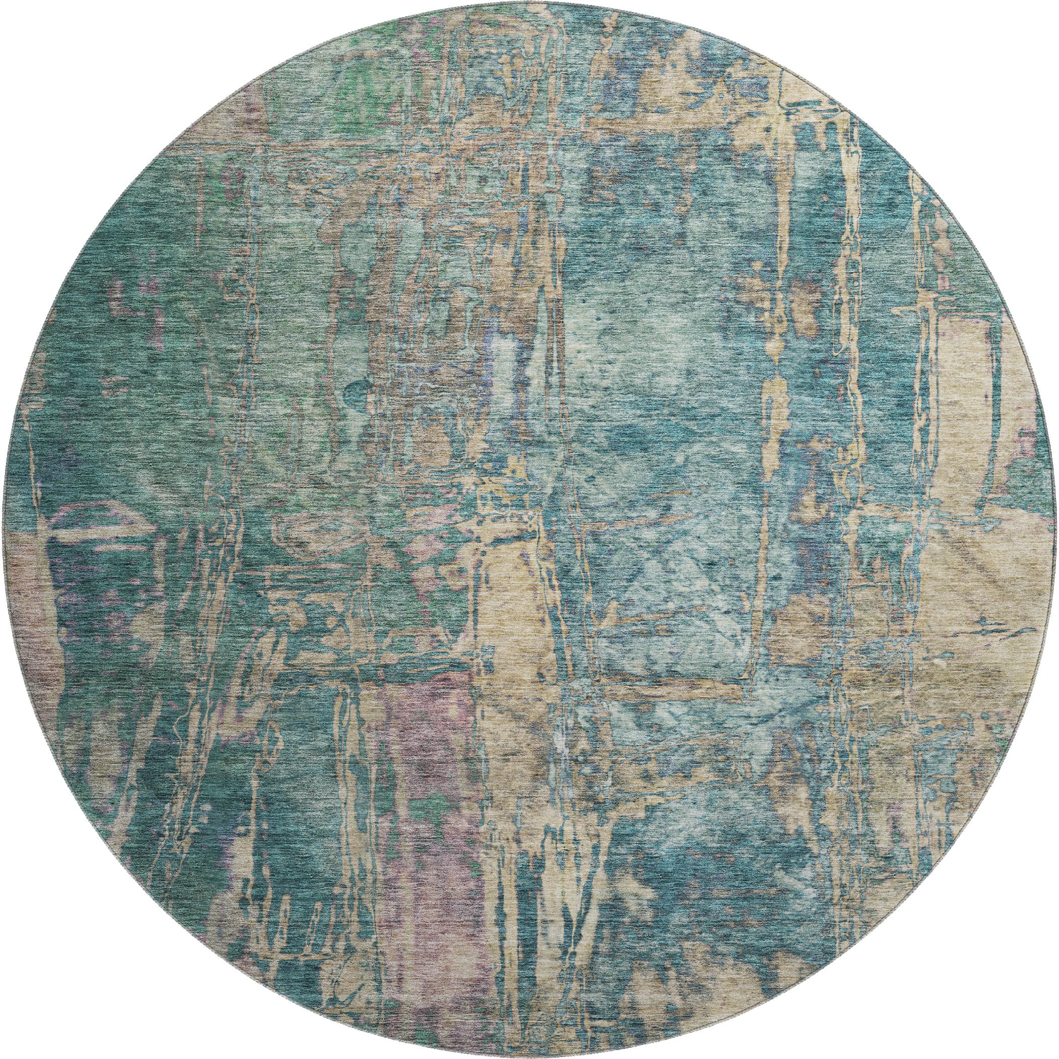 Siena Machine Washable Transitional Teal Rug 8' x 8' #shape_Round