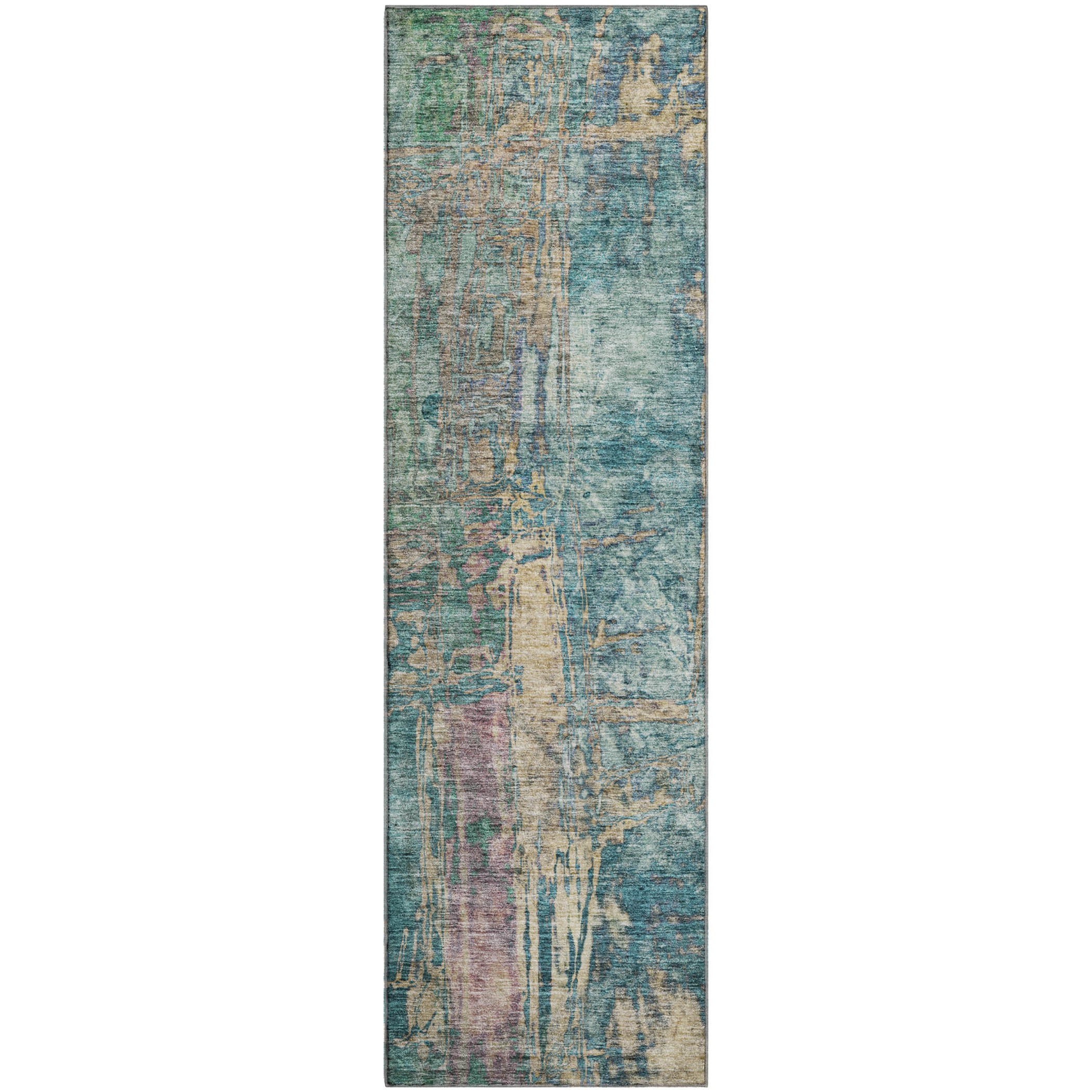 Siena Machine Washable Transitional Teal Rug 2'3" x 7'6" #shape_Runner