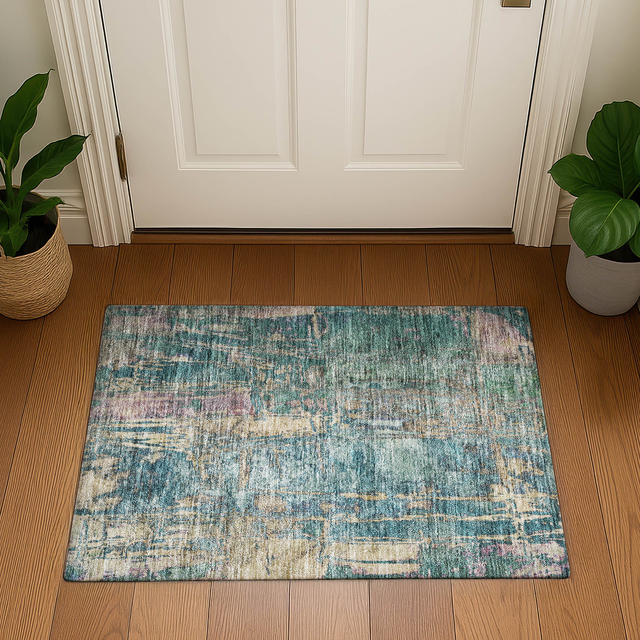Siena Machine Washable Transitional Teal Rug 1'8" x 2'6" #shape_Rectangle