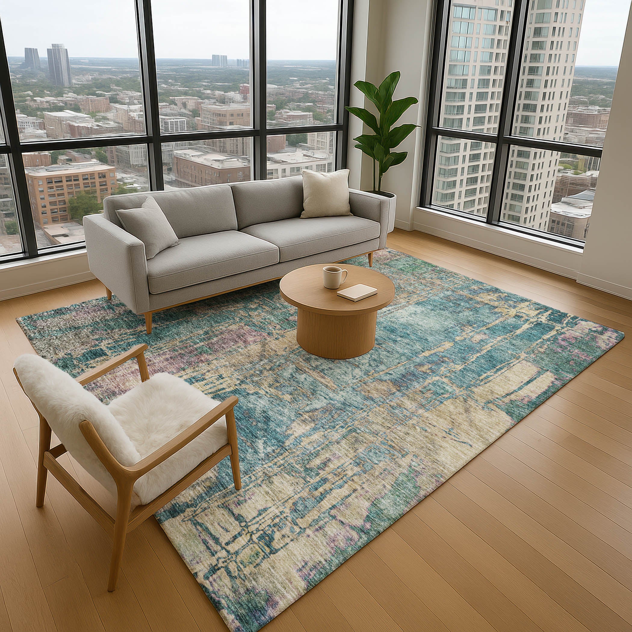 Siena Machine Washable Transitional Teal Rug 2'6" x 3'10" #shape_Rectangle