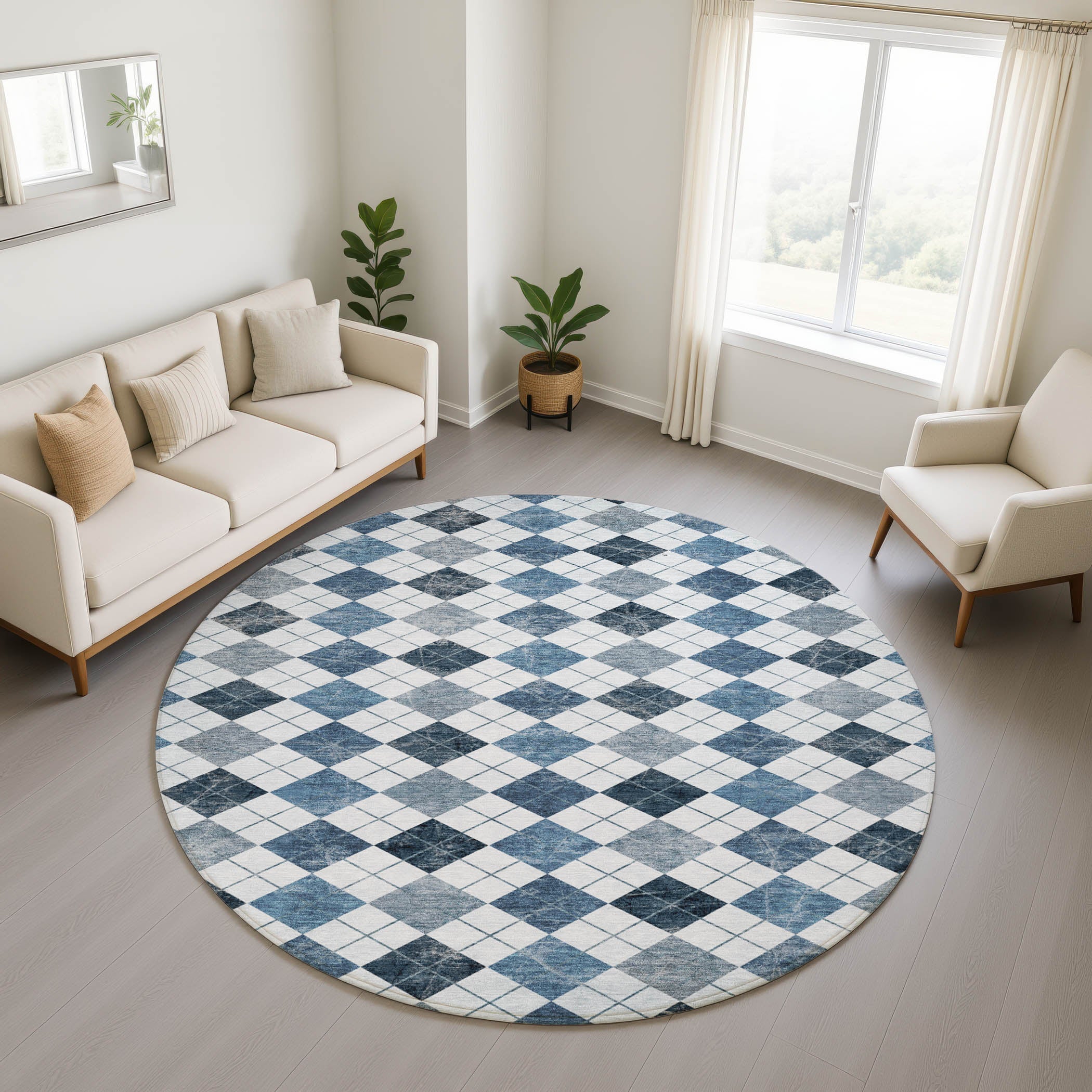 Marrakech Machine Washable Transitional Blue Rug 8' x 8' #shape_Round