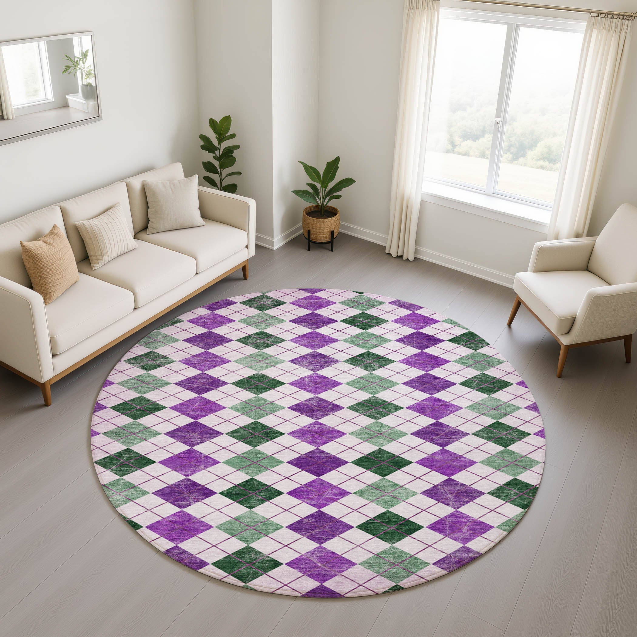 Marrakech Machine Washable Transitional Purple Rug 8' x 8' #shape_Round